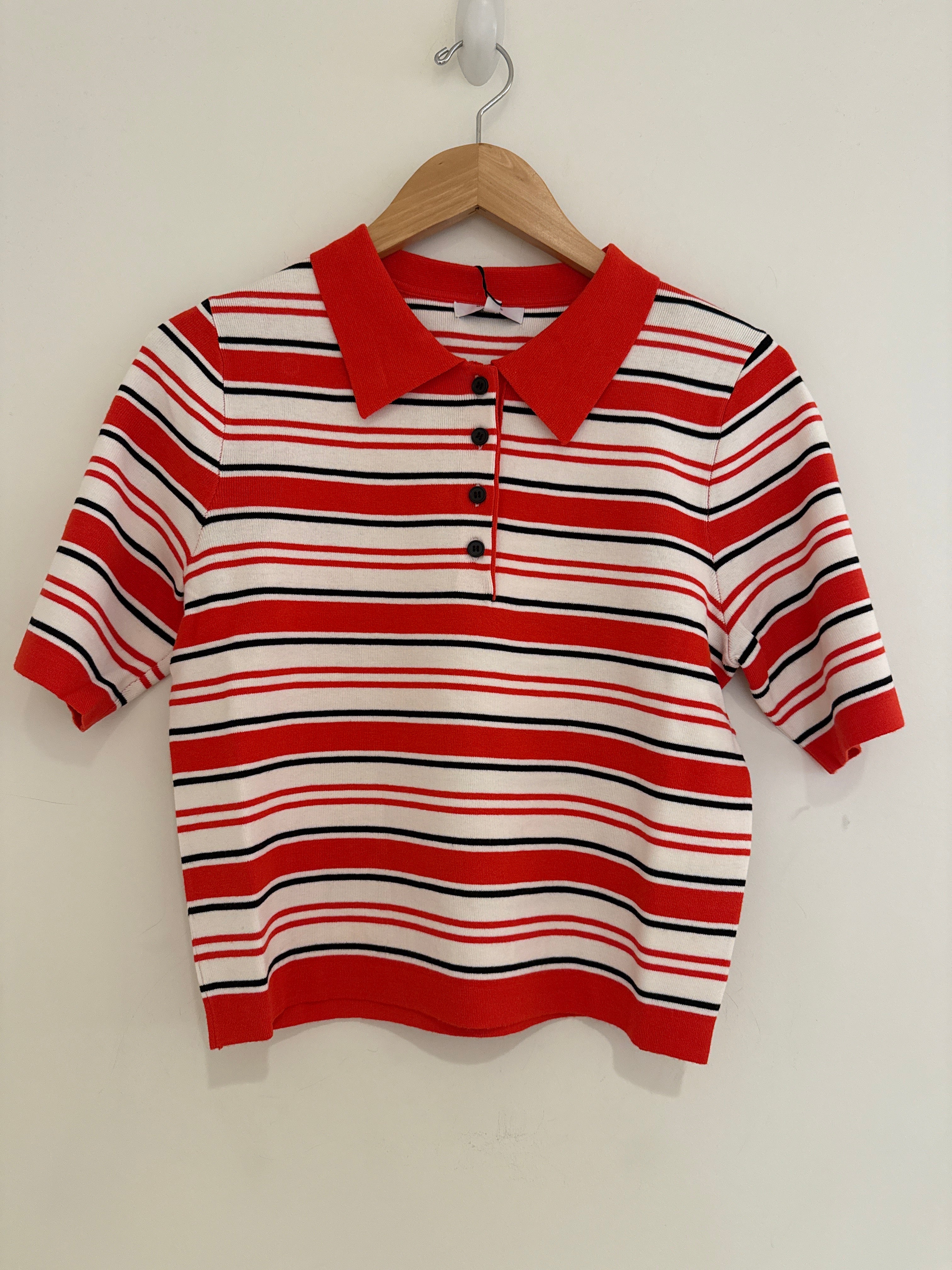 Suncoo Knit Striped Polo Sweater