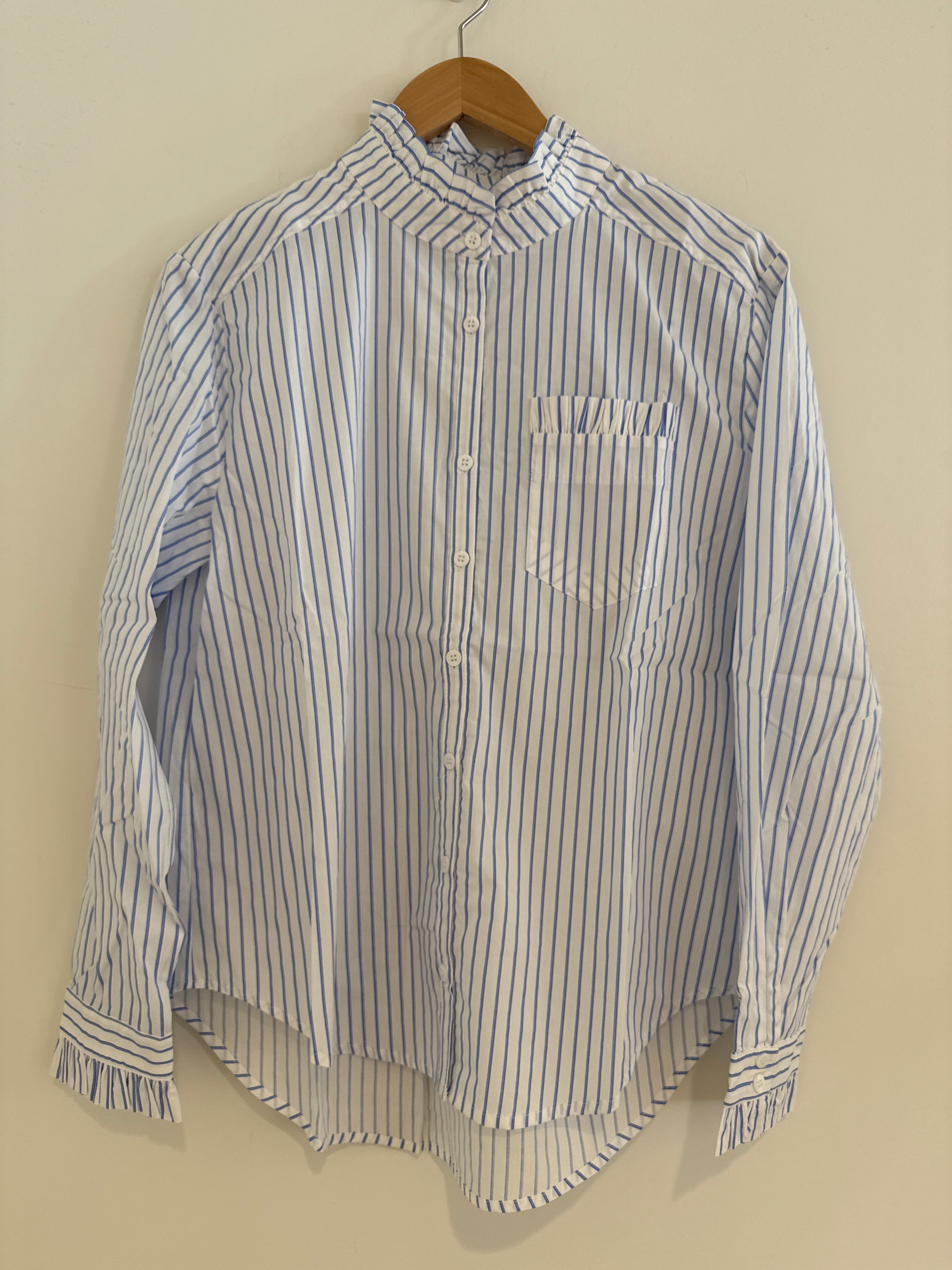 RR Striped Ruffle Neck Top Blue