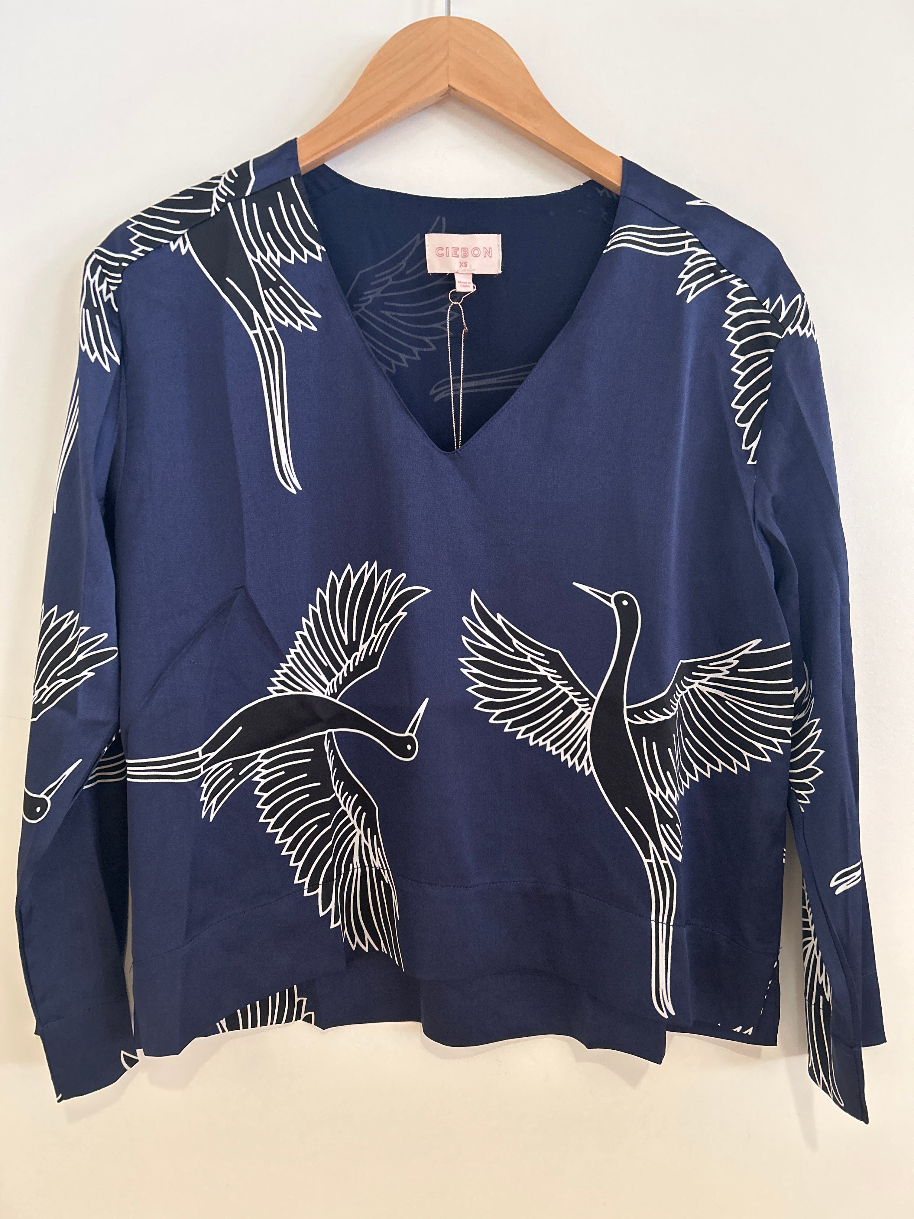 RR Bird Print Blouse Navy
