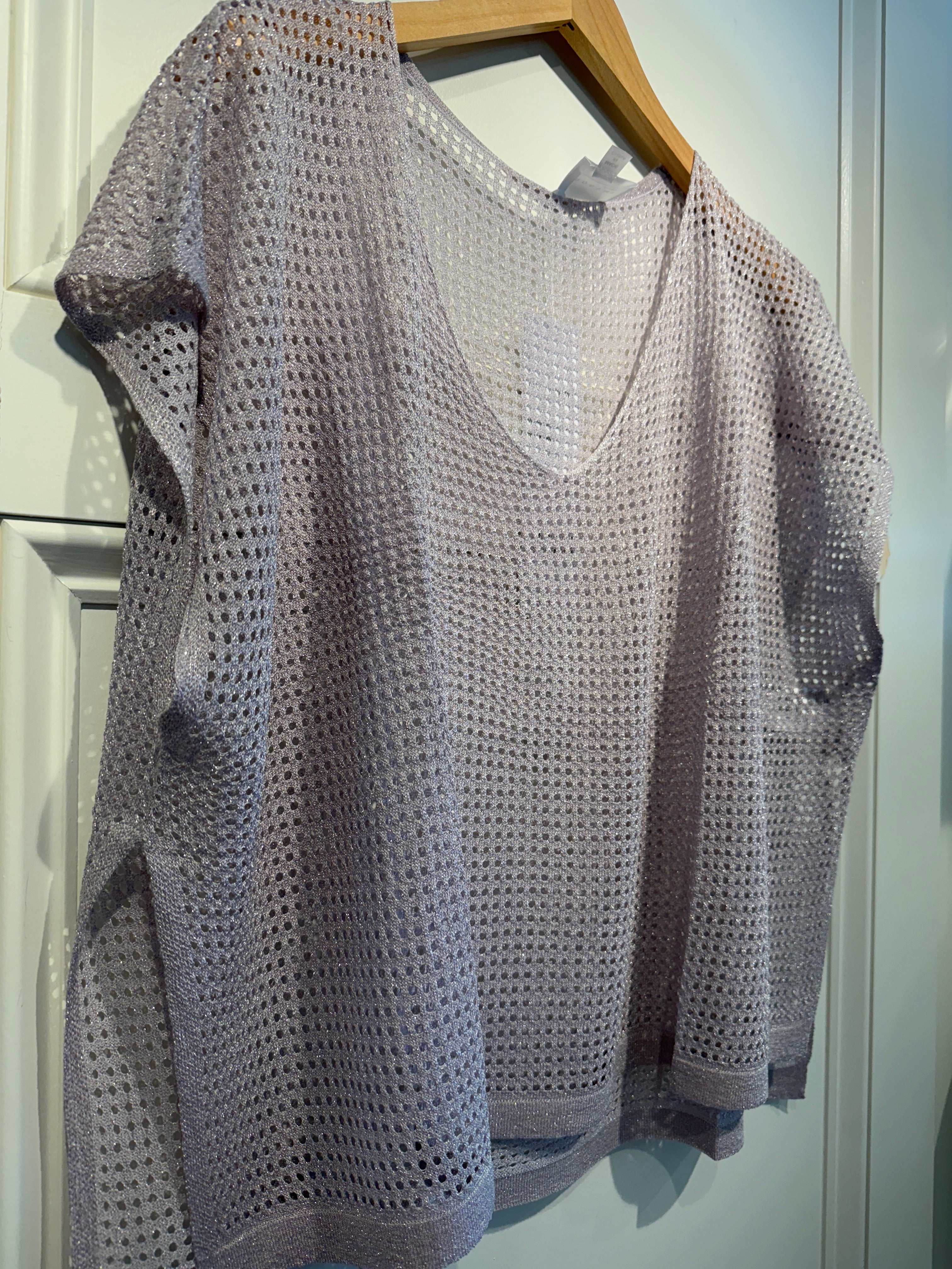Anonyme Violet Metallic Open Weave Sweater