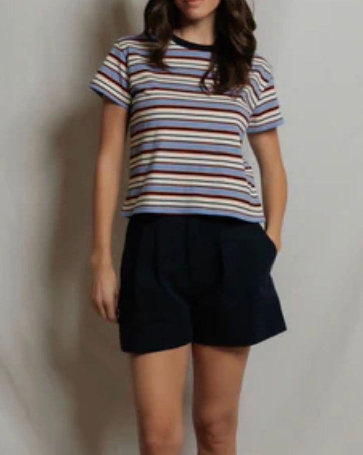 Perfect White Tee Dawn Tee Stripe Pacific Blue/Clementine