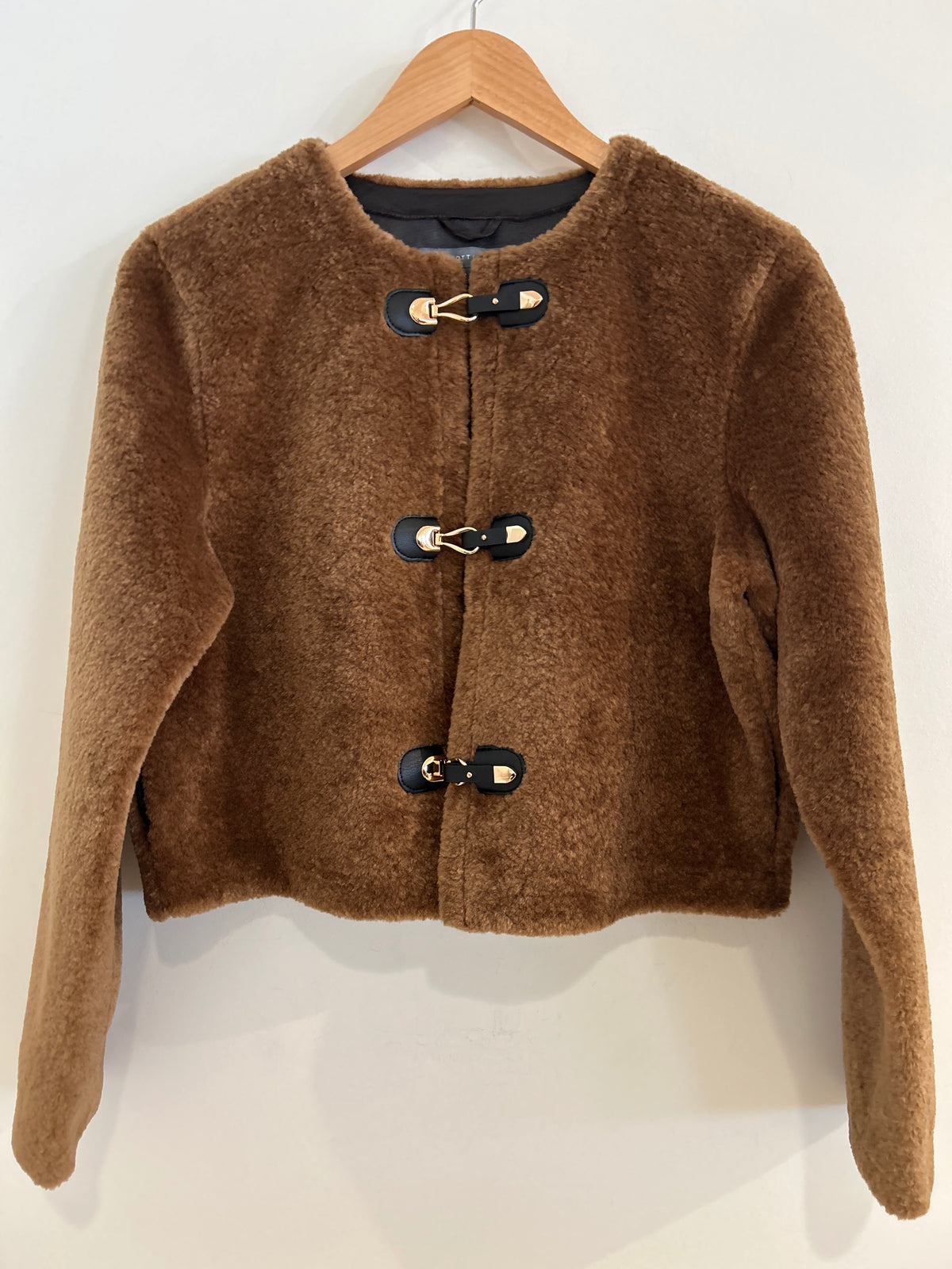 Elliott Lauren Fur Cropped Jacket With Black/Gold Closures
