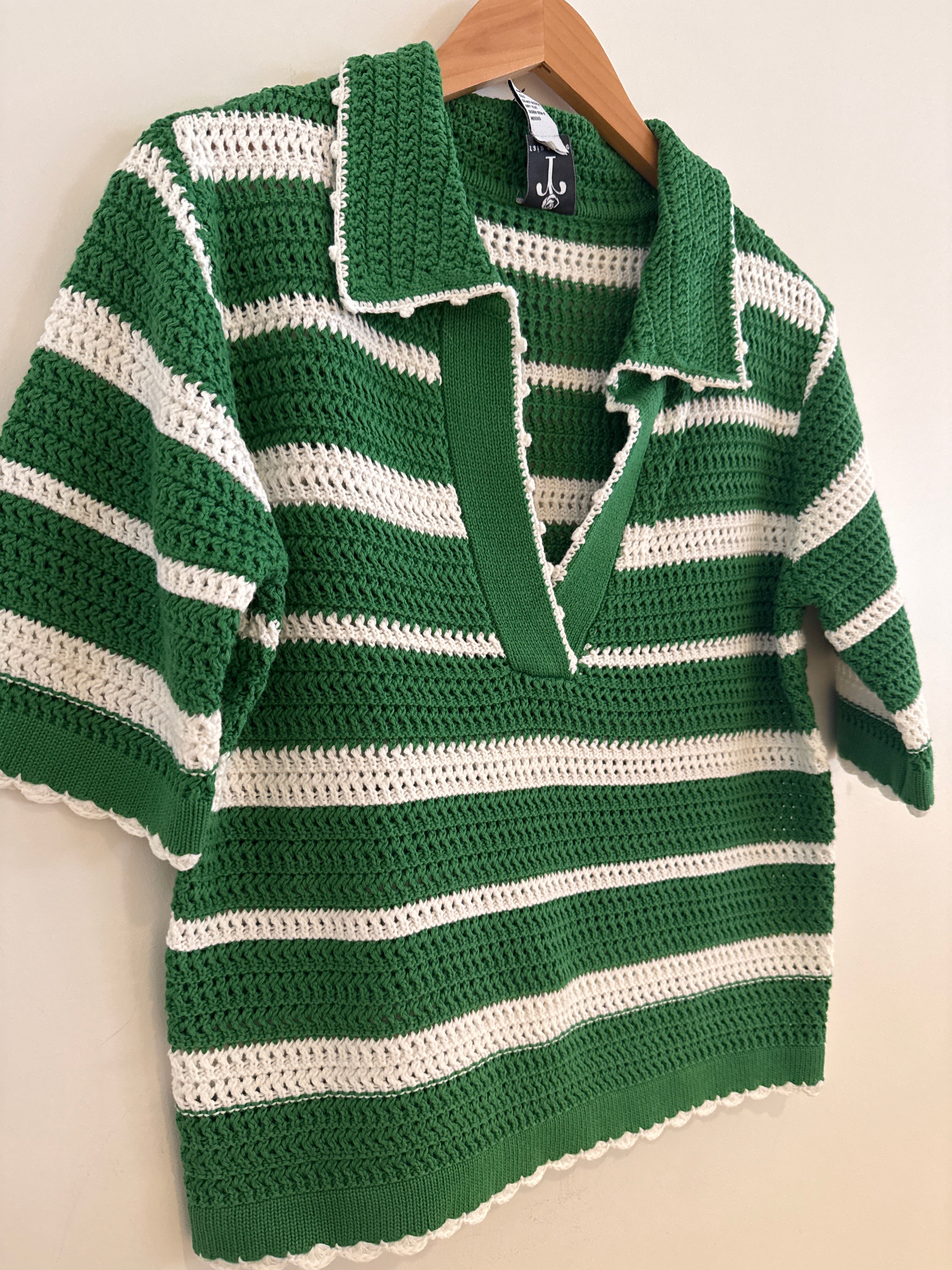 Rain + Rose Anthea Knit Polo Green