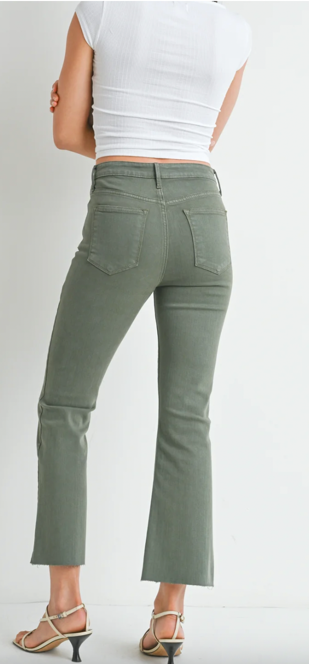 Vintage Olive Cropped Flare Jeans