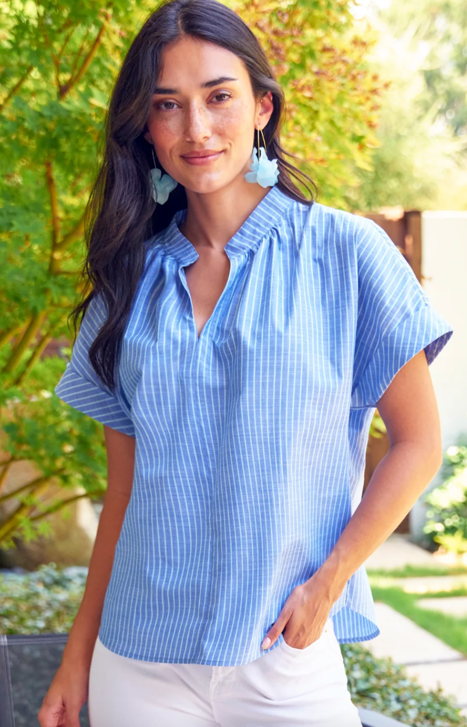 Finley Jay Top Chambray Stripe