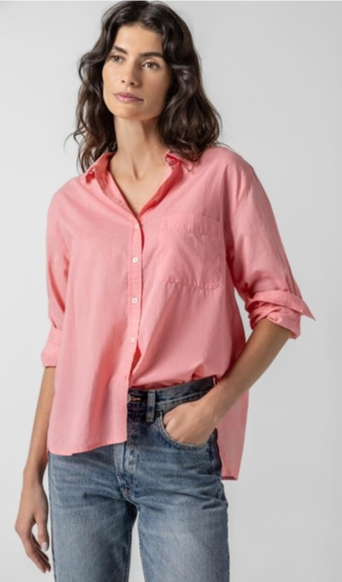 Lilla P Long Sleeve Relaxed Button Down Blouse Salmon