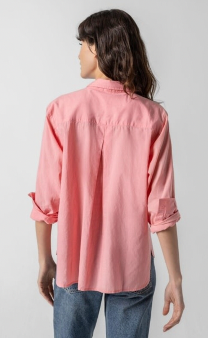 Lilla P Long Sleeve Relaxed Button Down Blouse Salmon