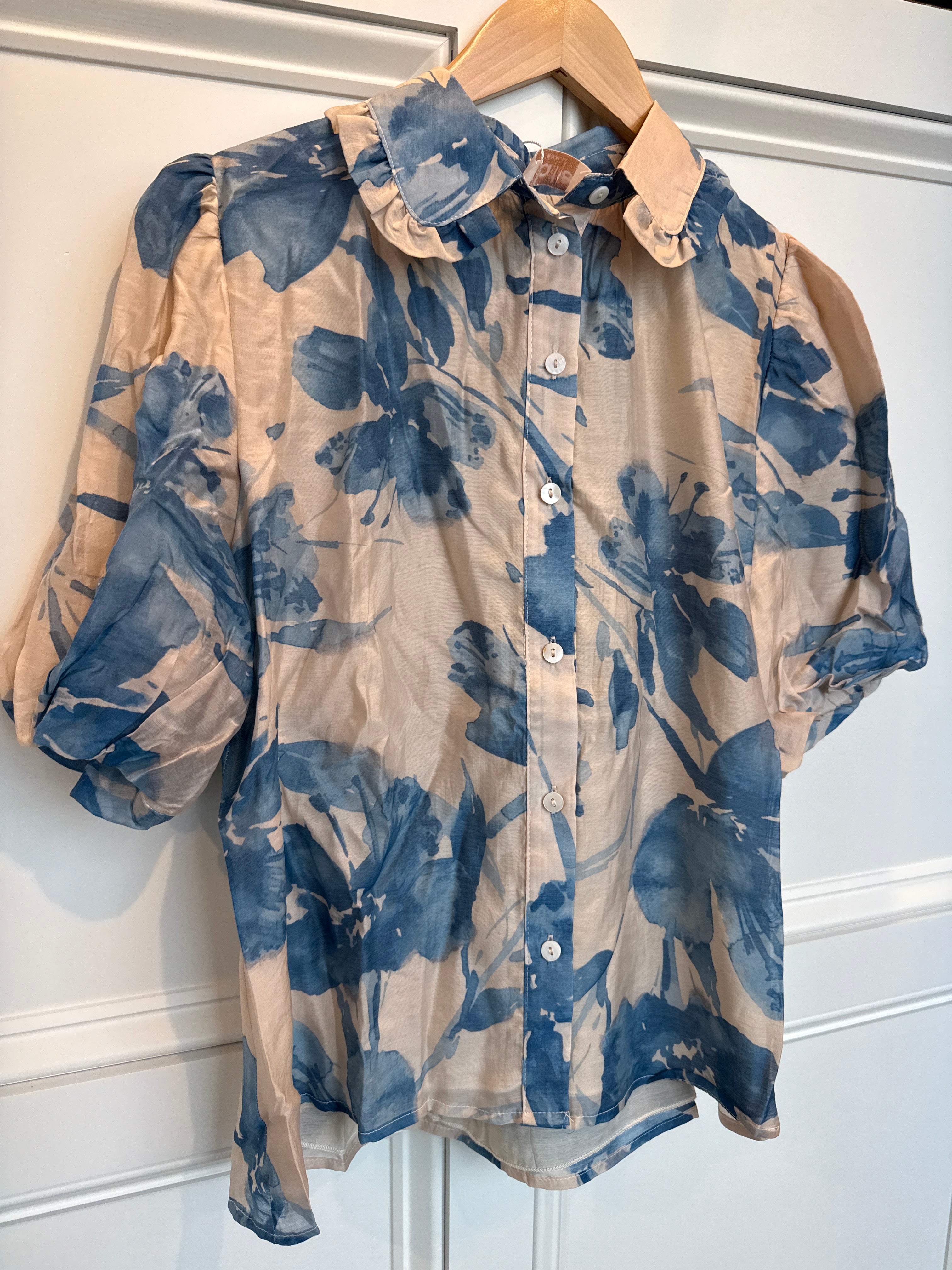 Fame Cream and Blue Top