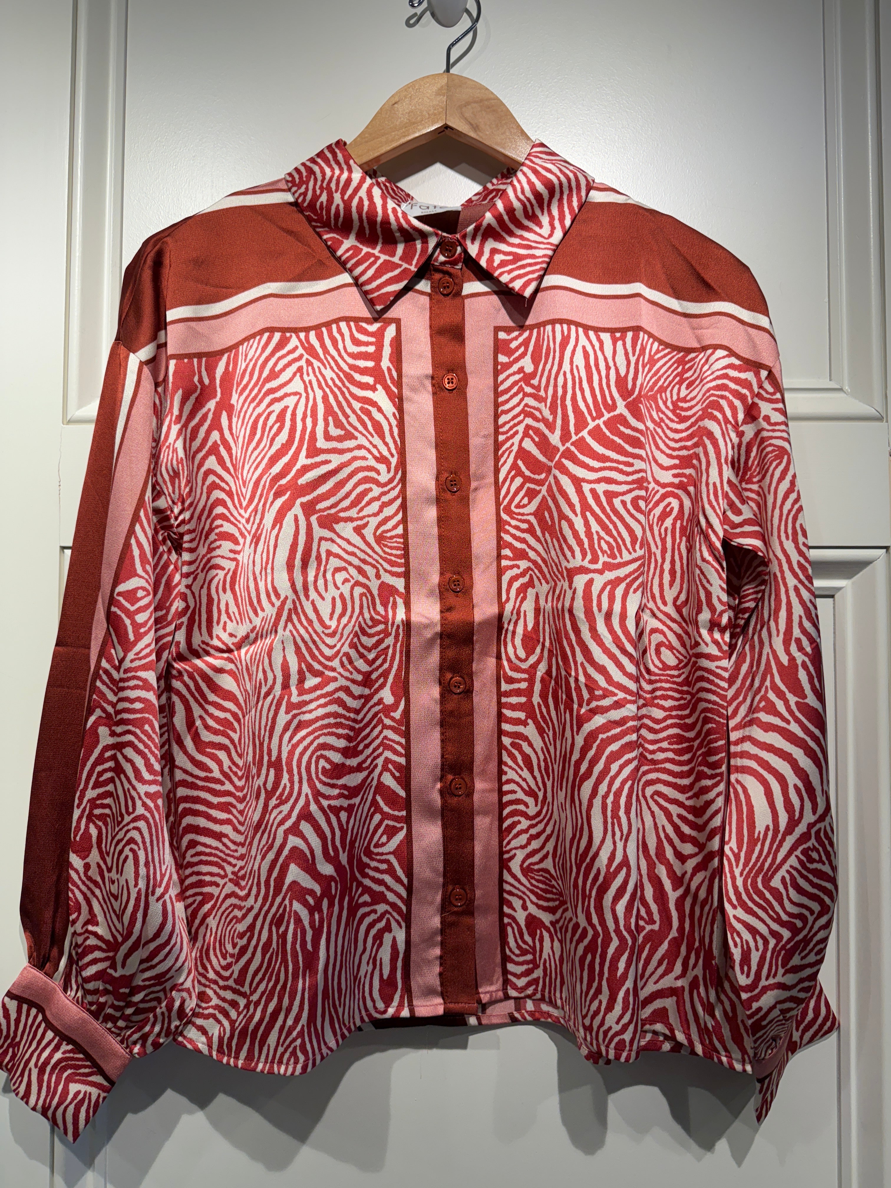 Fame Exotic Print Top Ivory/Raspberry