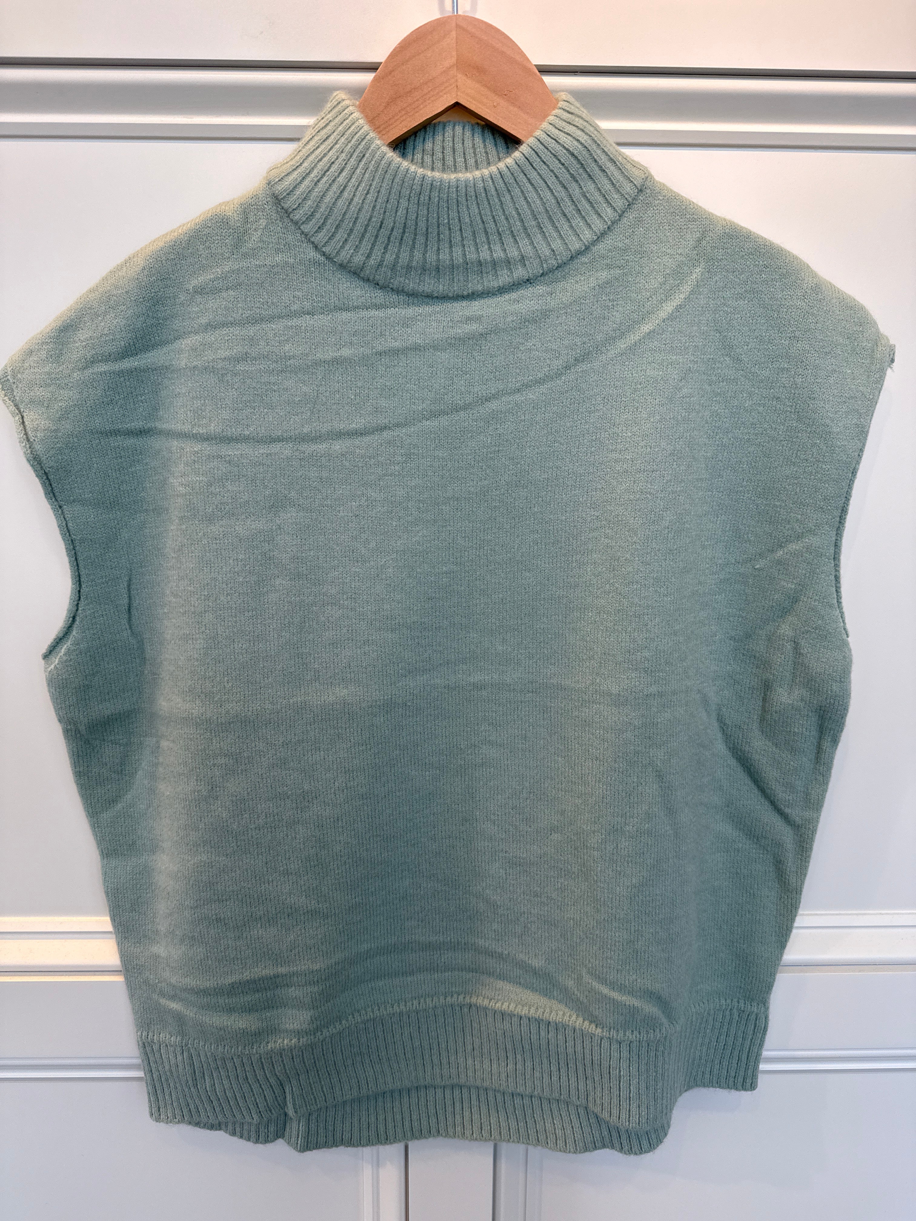 Turtleneck Cap Sleeve Sweater Mint