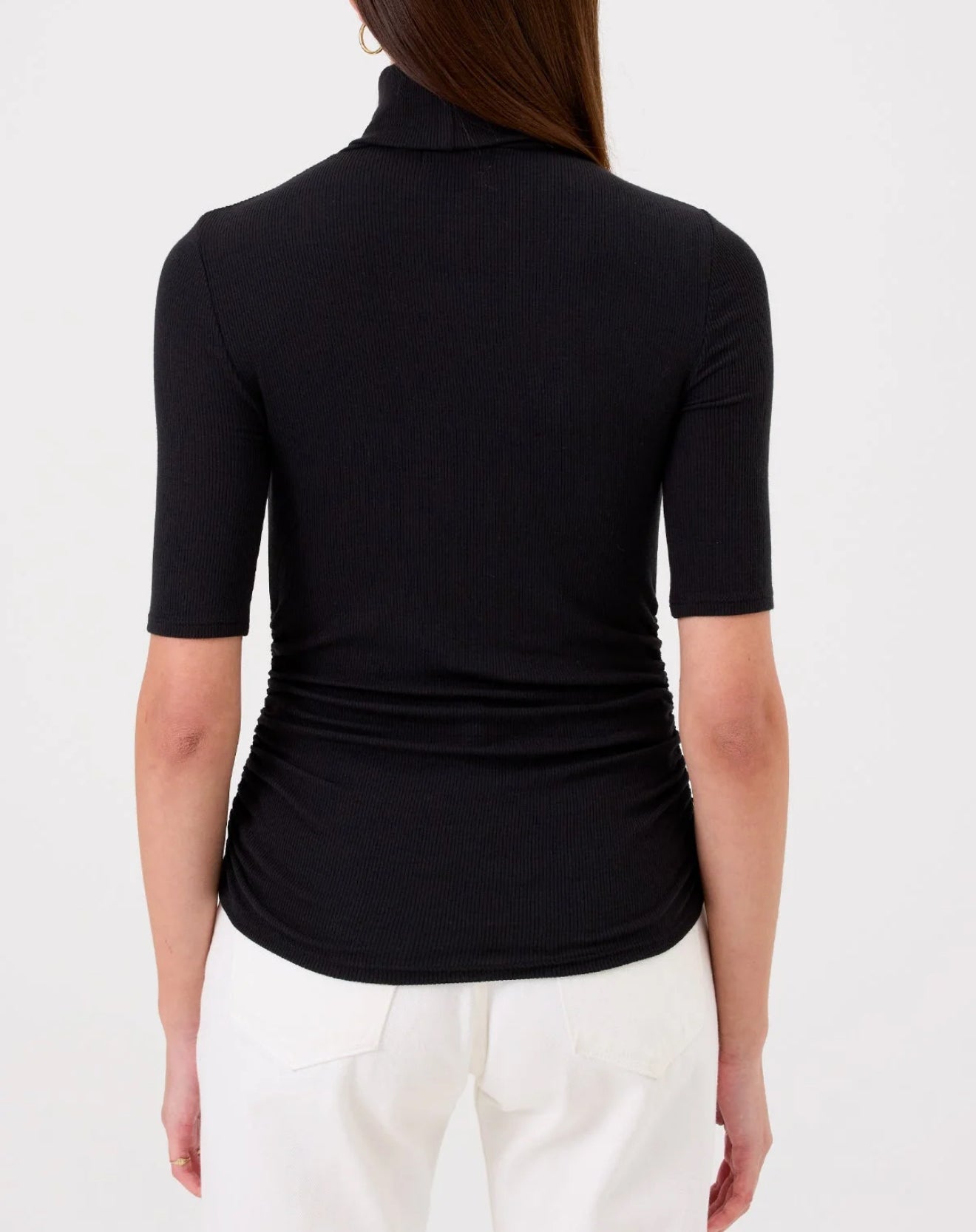 Goldie Tees Ribbed Modal Ruched Half Sleeve Turtleneck