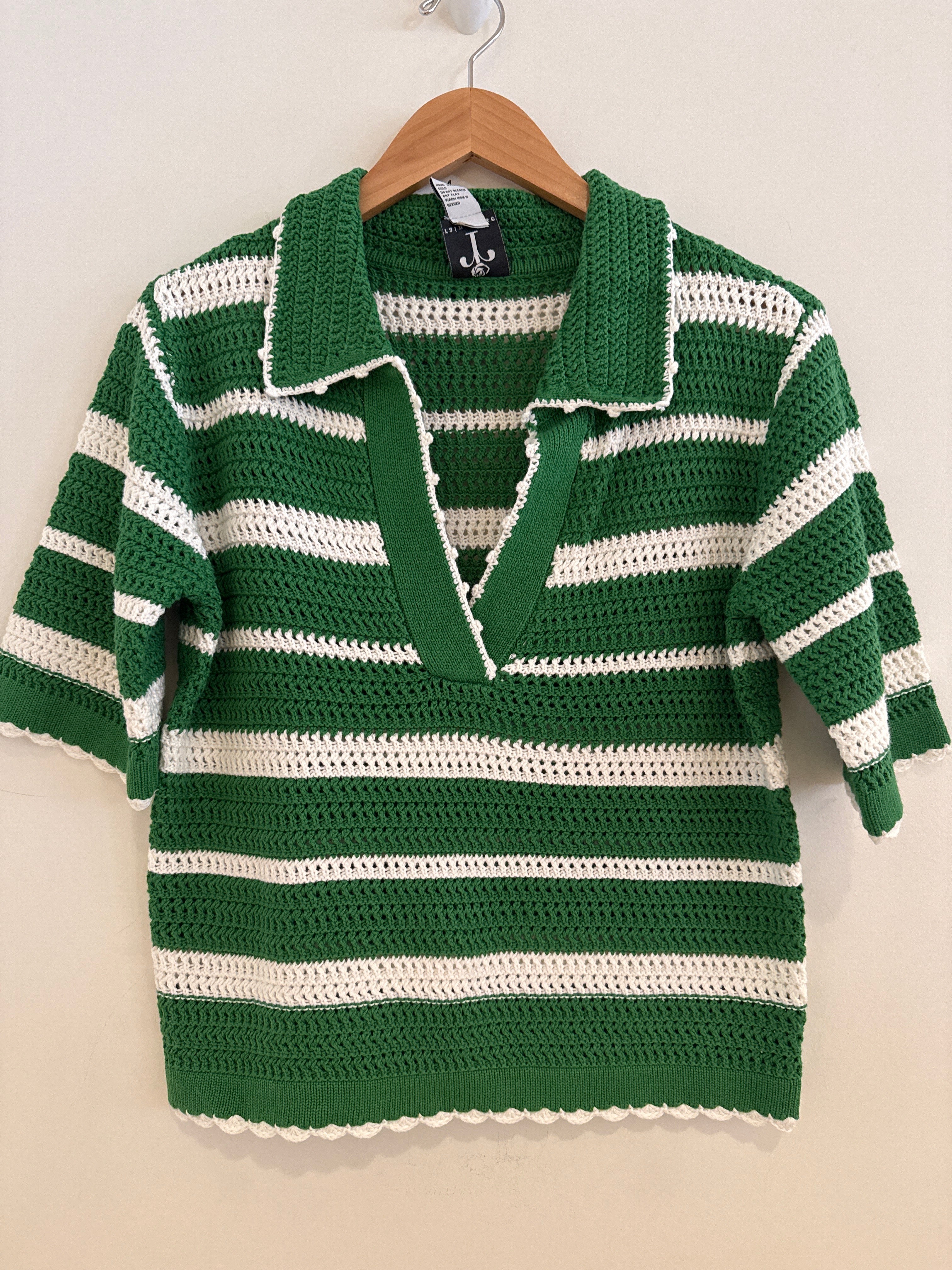 Rain + Rose Anthea Knit Polo Green