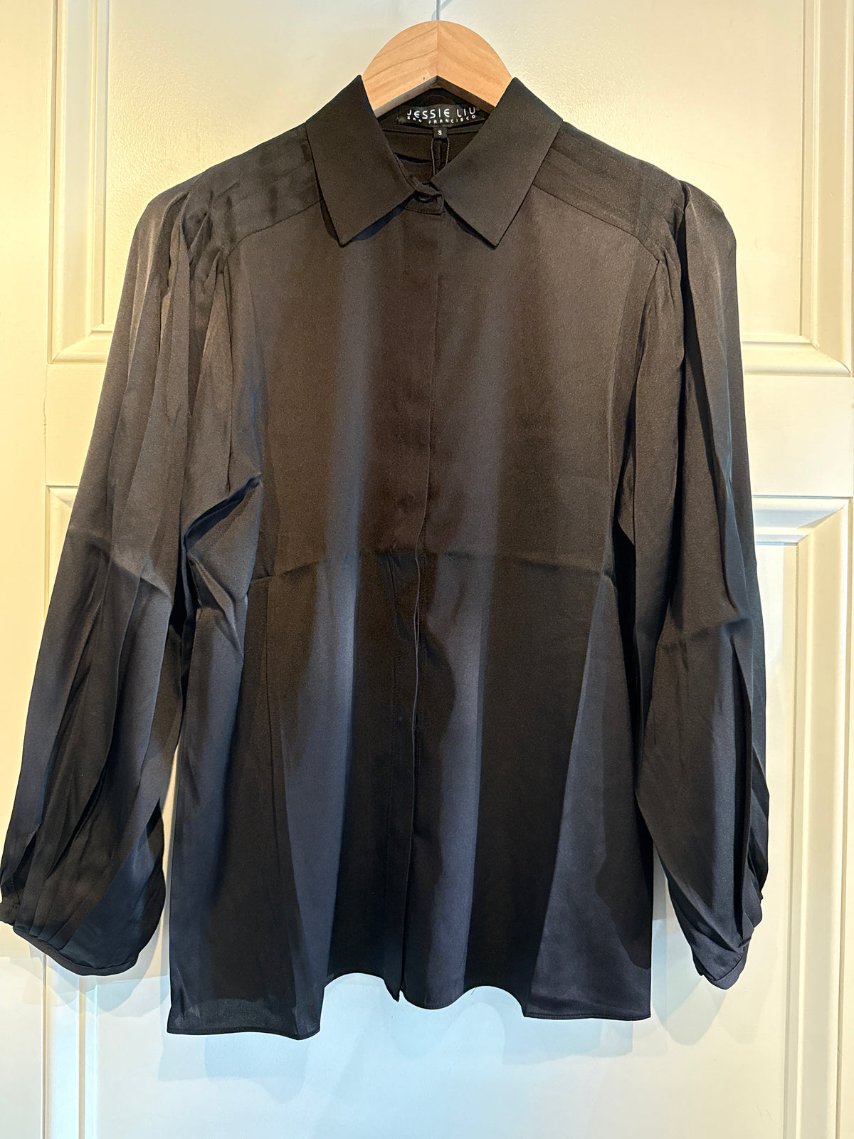Jessie Liu Saddle Sleeve Silk Blouse With Tucked Details