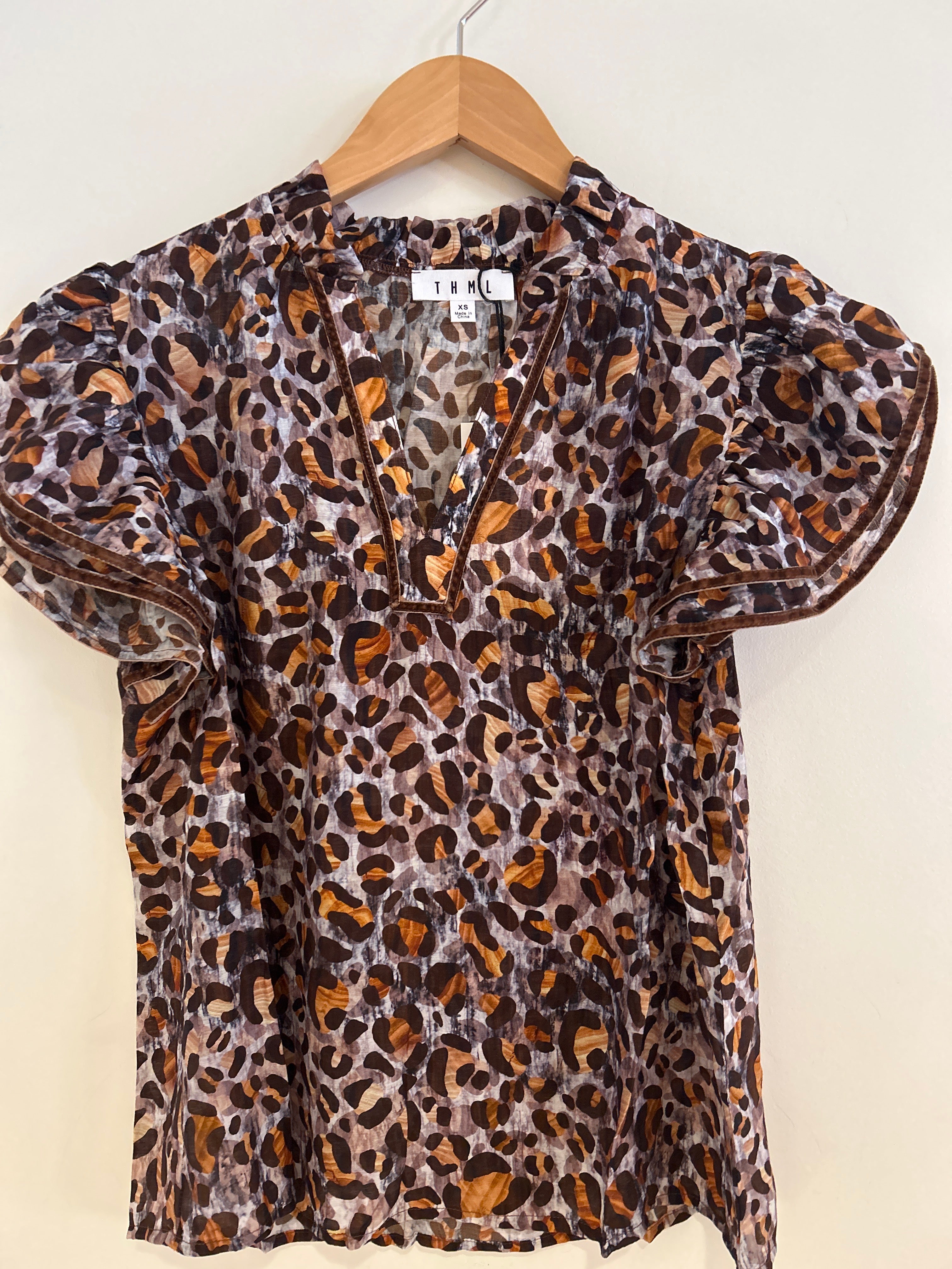 THML Flutter Sleeve Leopard Top