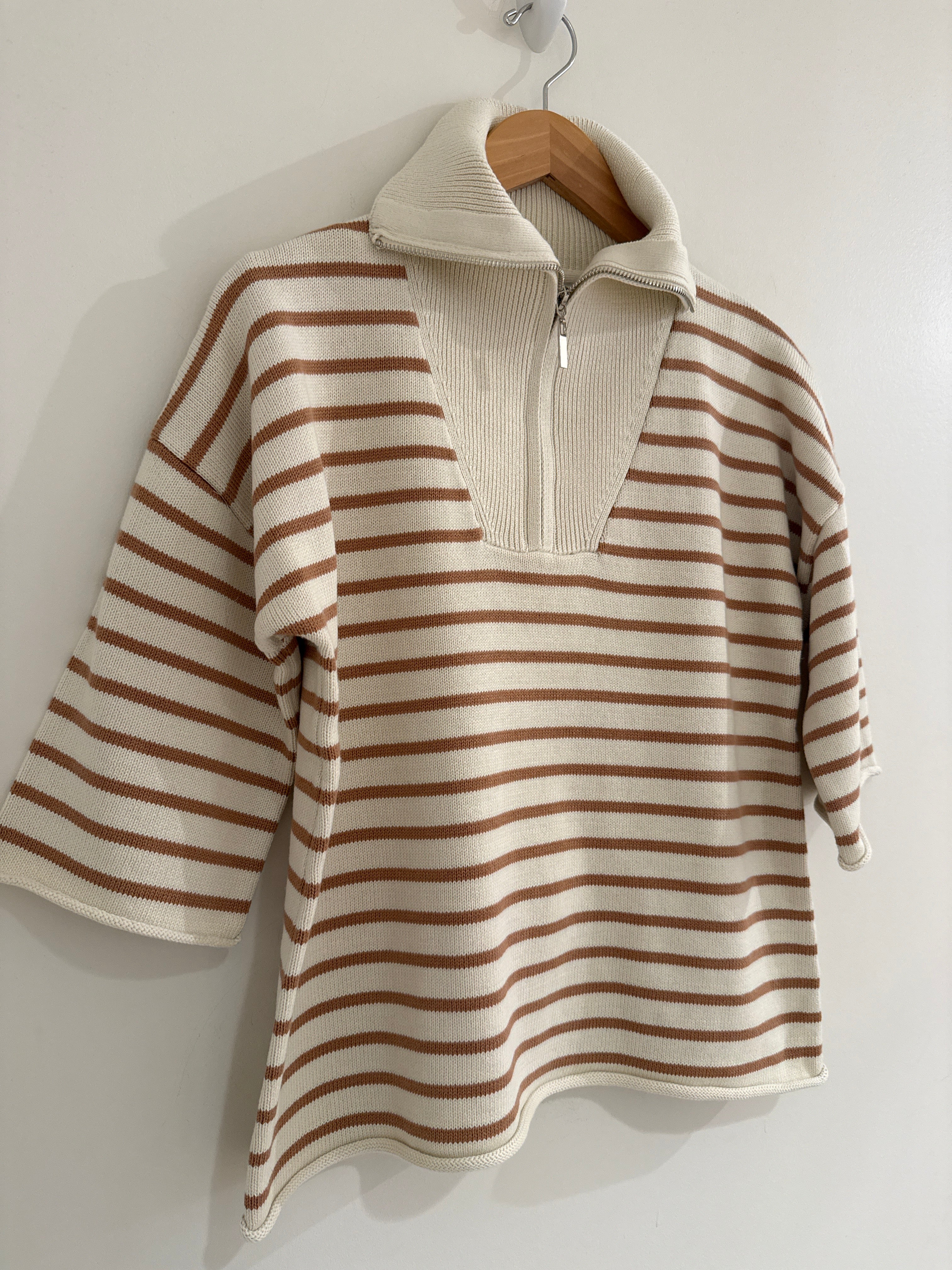 J Society Striped 1/4 Zip Sweater Cream & Camel
