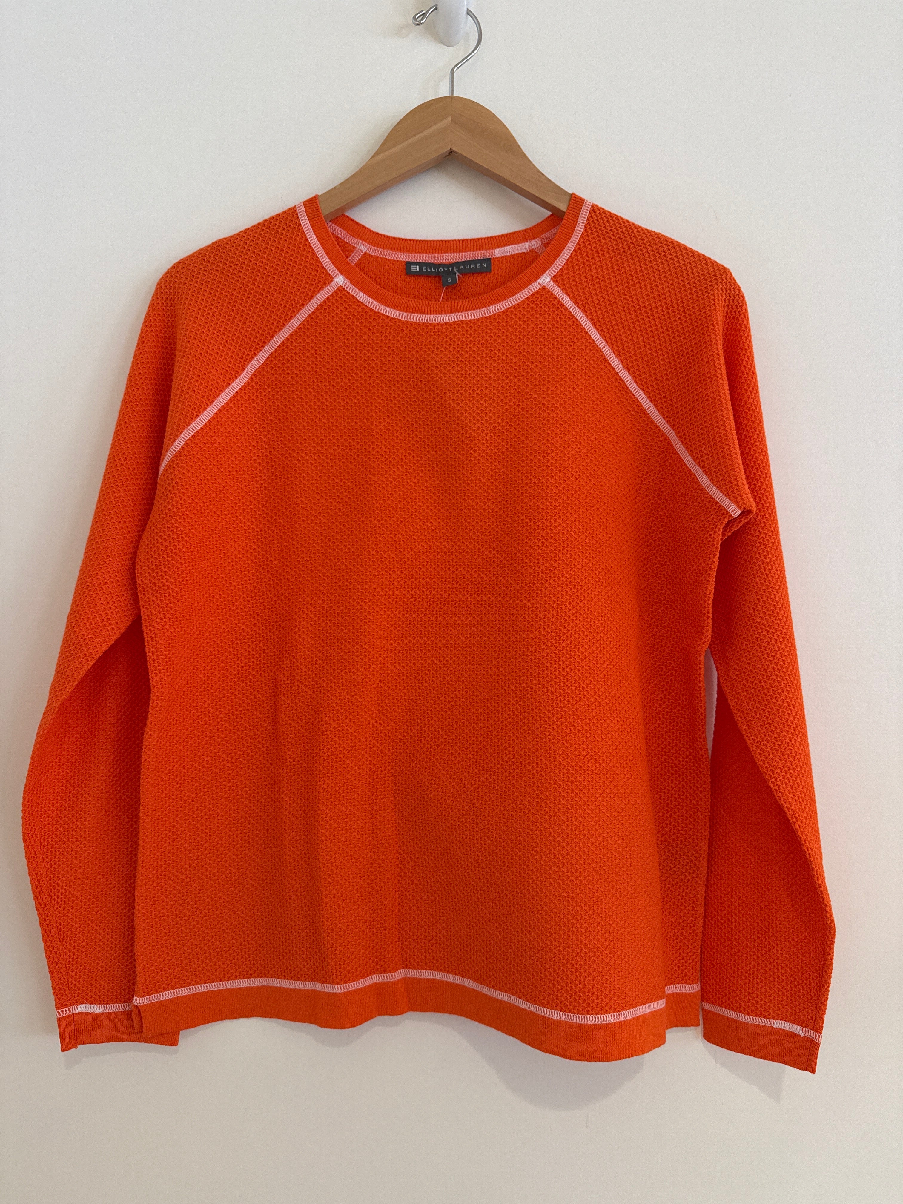 Elliott Lauren Orange Waffle Weave Long Sleeve Top