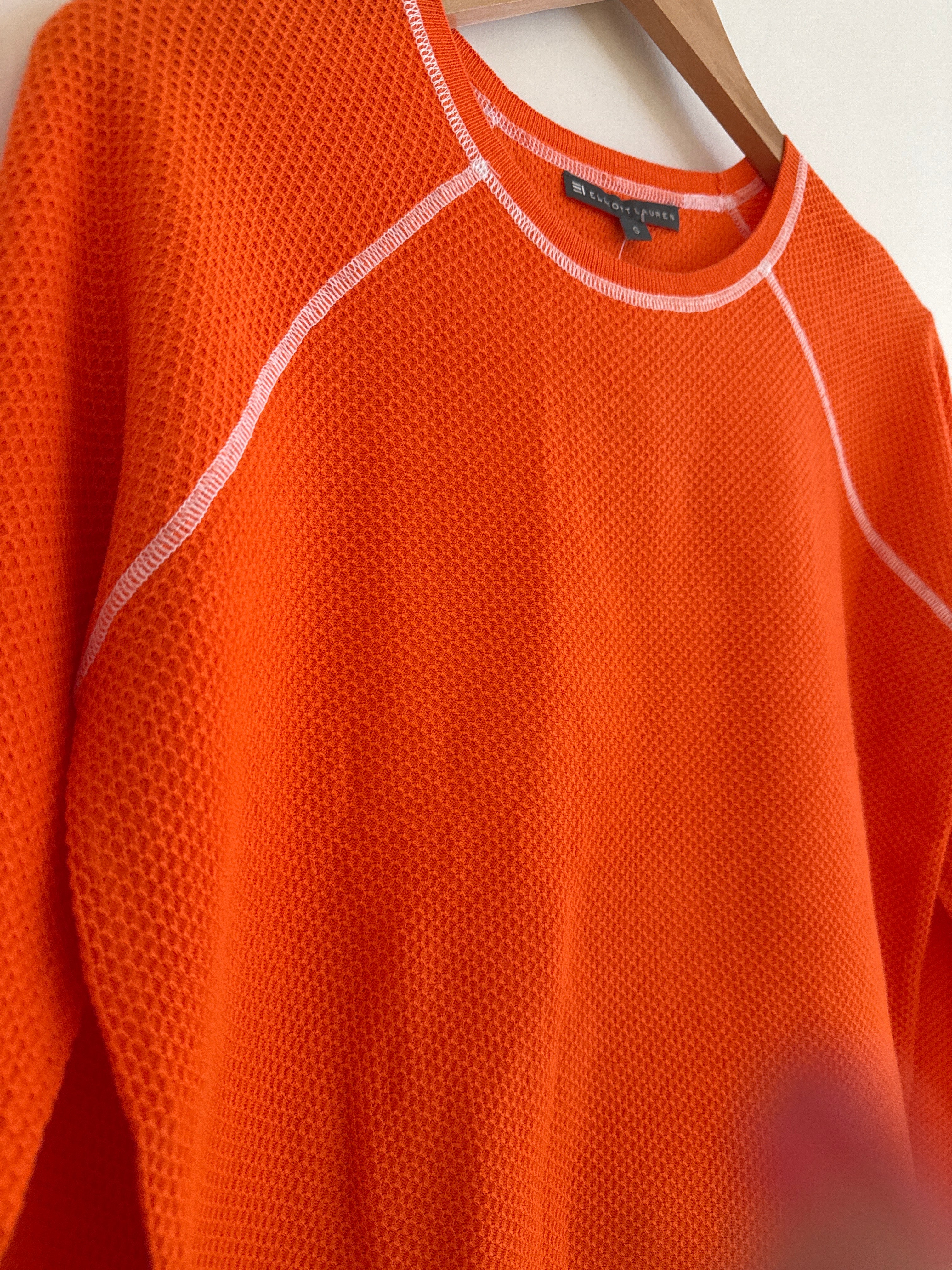 Elliott Lauren Orange Waffle Weave Long Sleeve Top