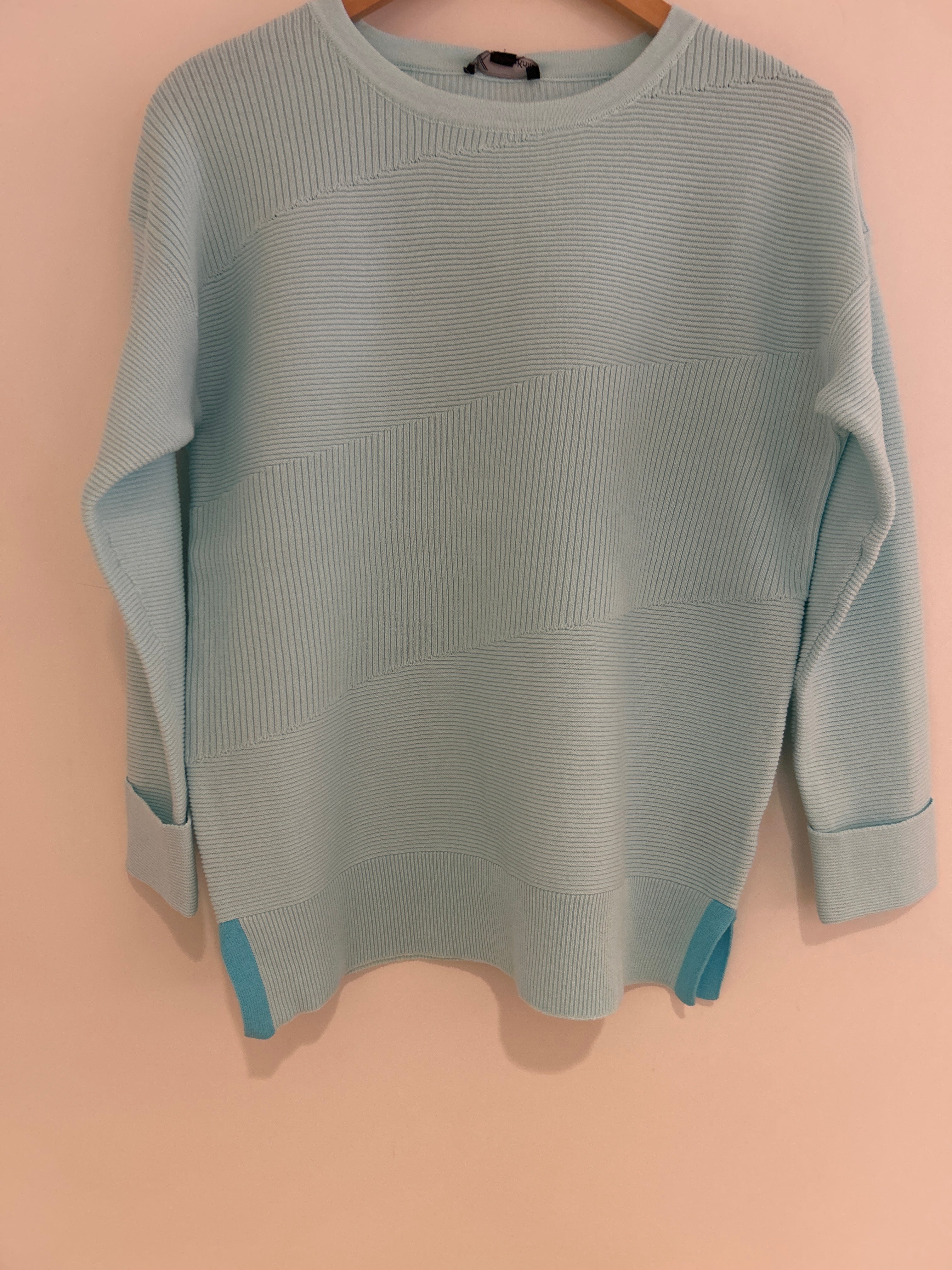 Ribbed Sweater With Turquoise Tab Accents