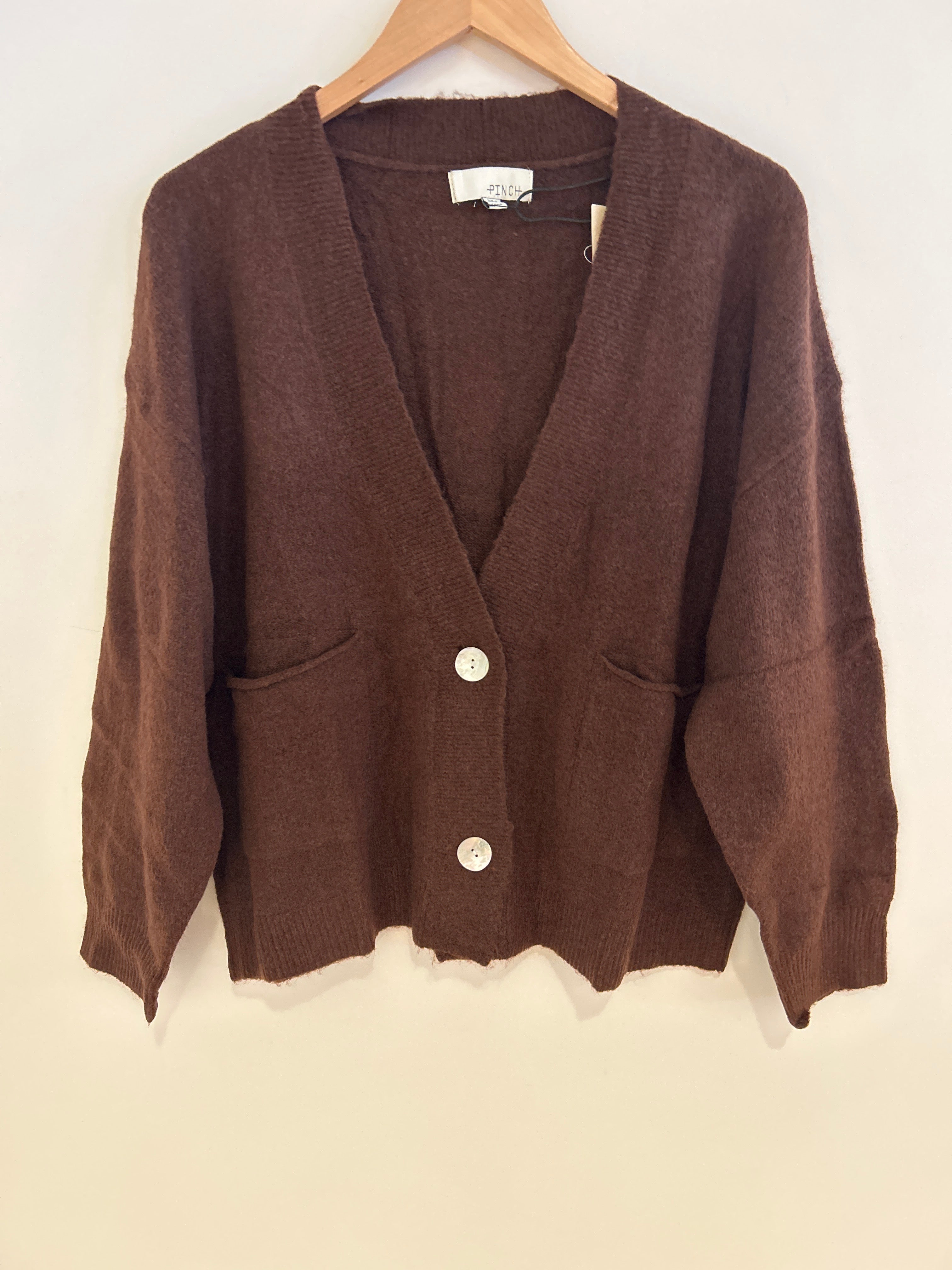 V Neck Cardigan Chocolate Brown