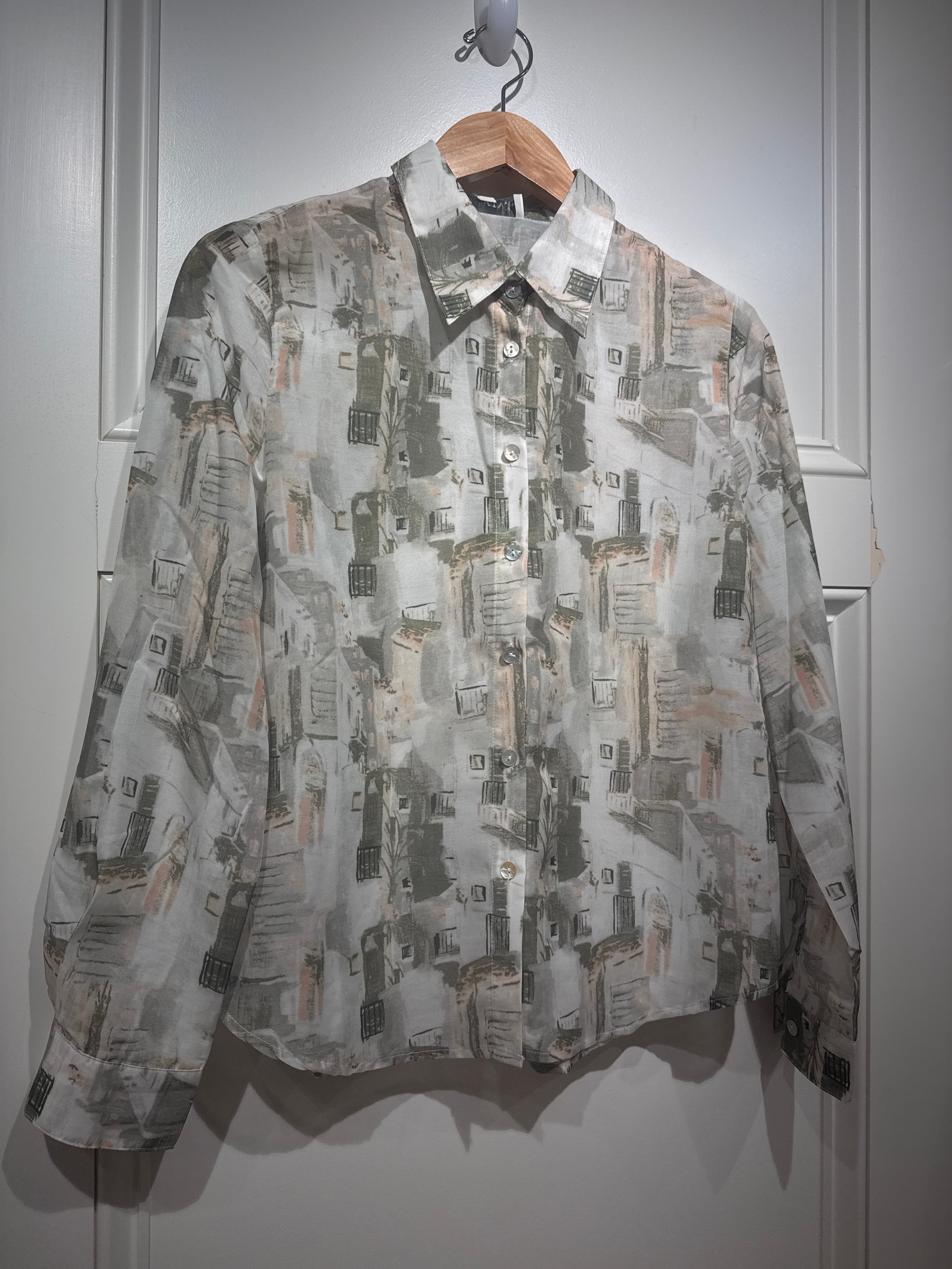 Print Button Down Shirt Sage