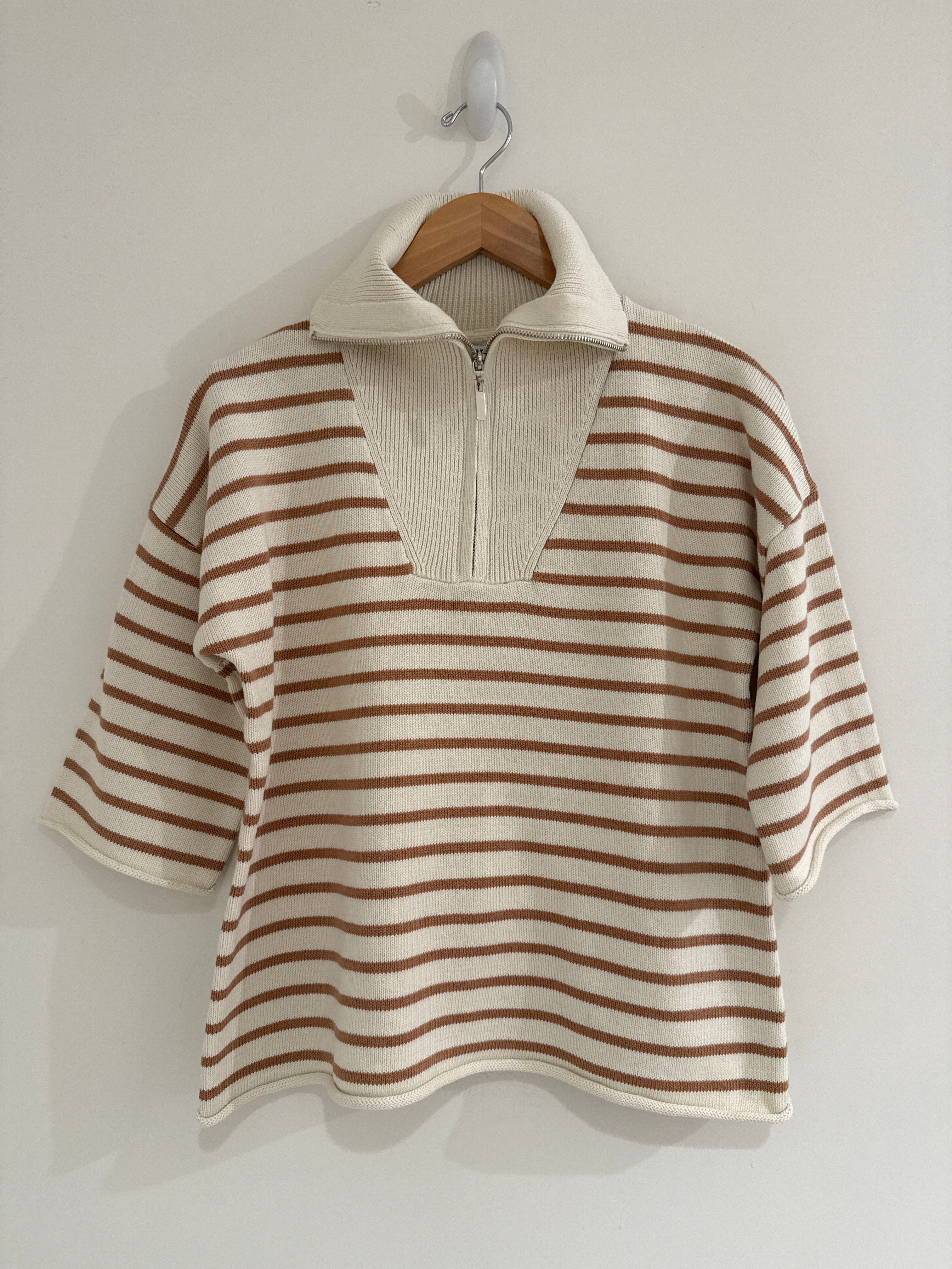 J Society Striped 1/4 Zip Sweater Cream & Camel