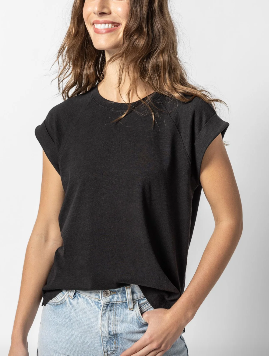 Lilla P Cuffed Sleeve Tee Black