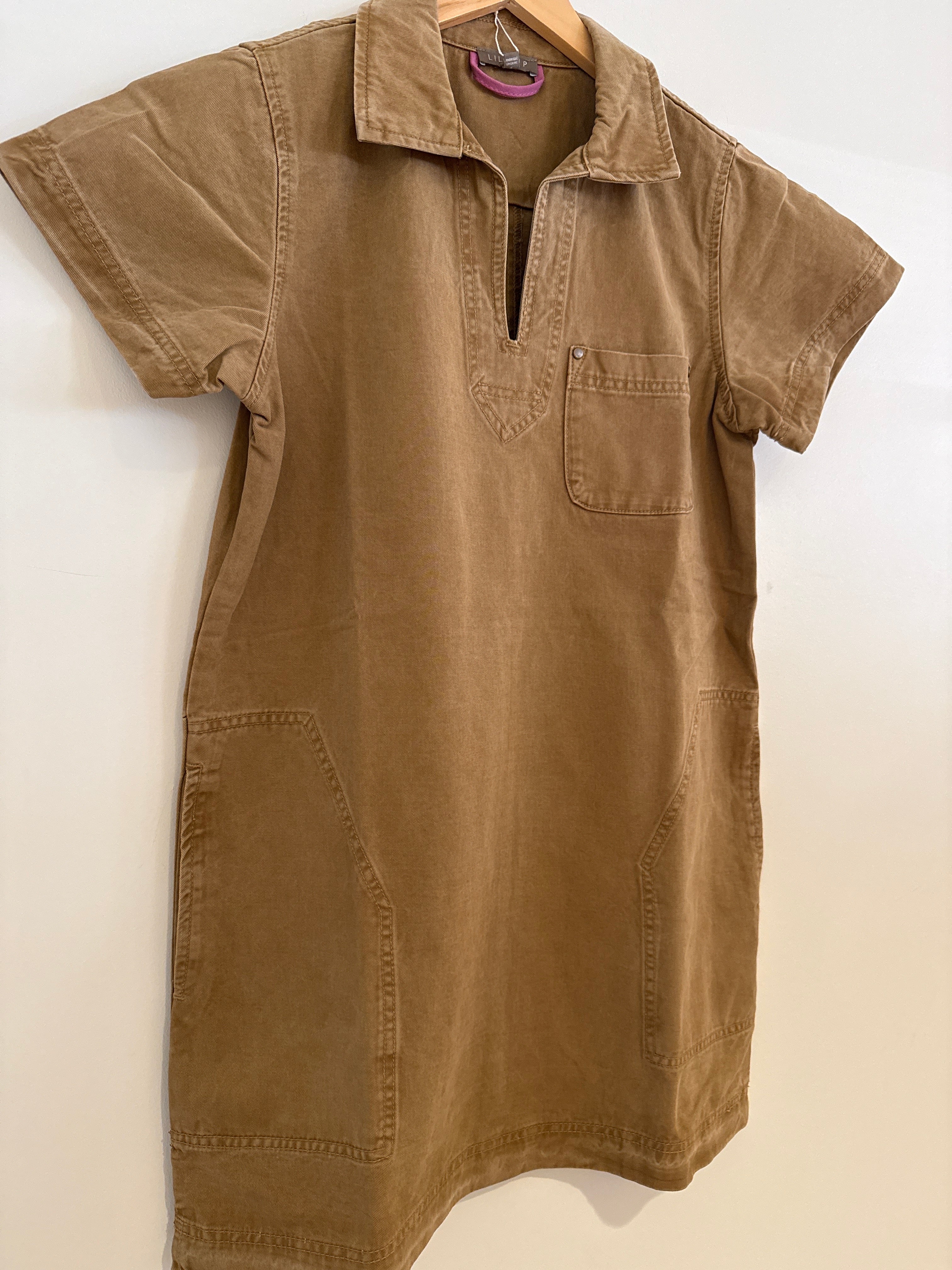 Lilla P V Neck Collared Dress Buckwheat