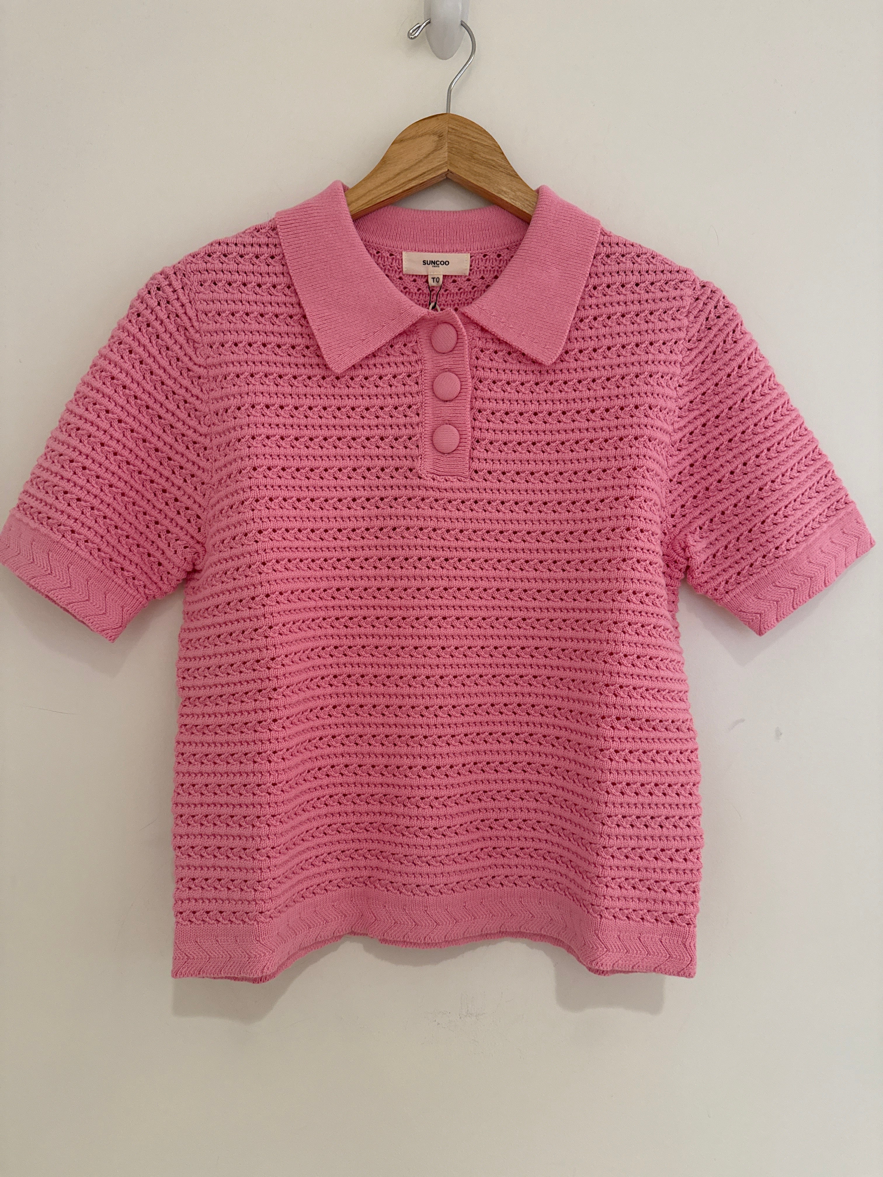 Suncoo Knit Pink Polo Sweater