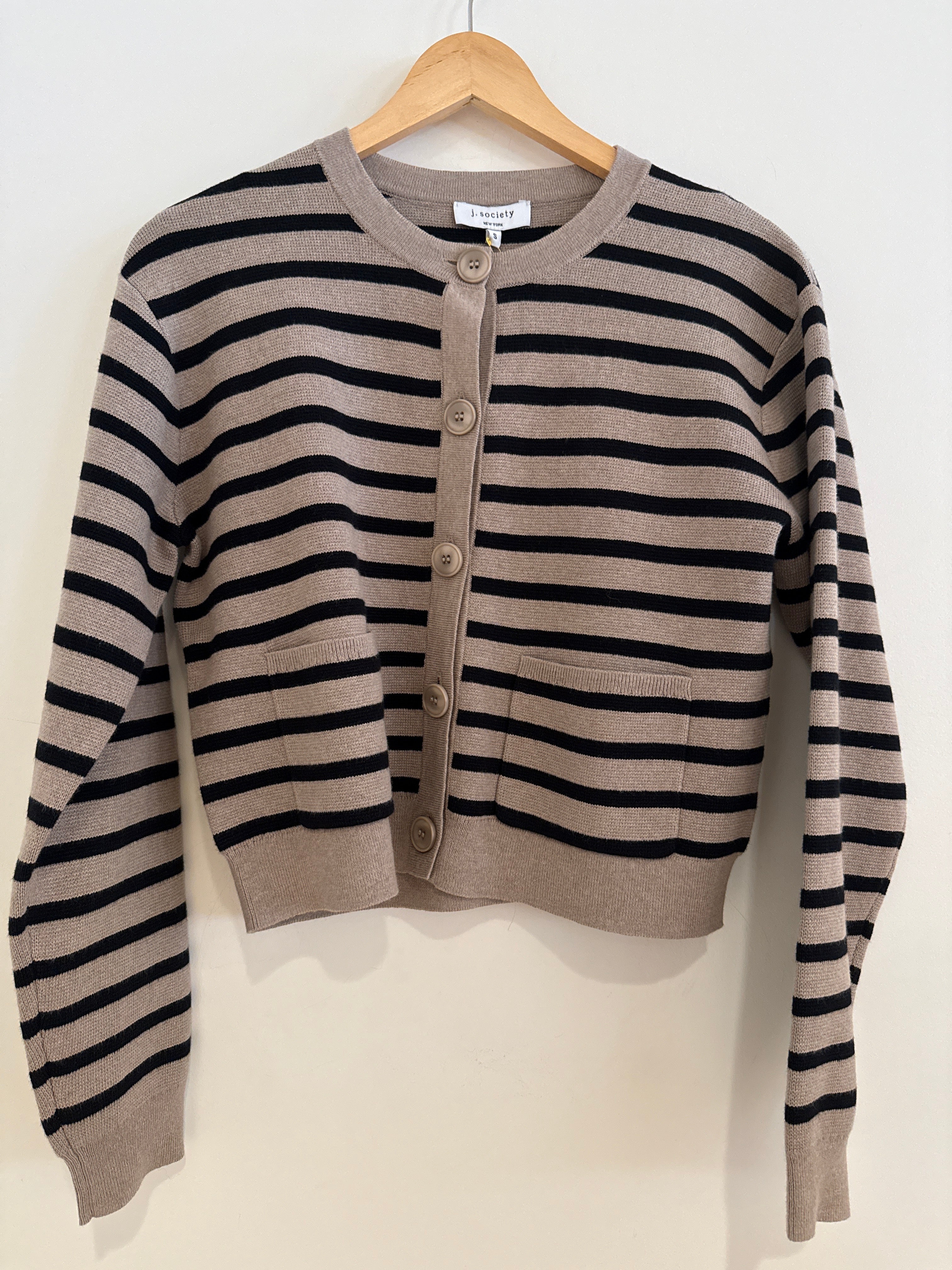J Society Striped Button Front Cardie Taupe/Black
