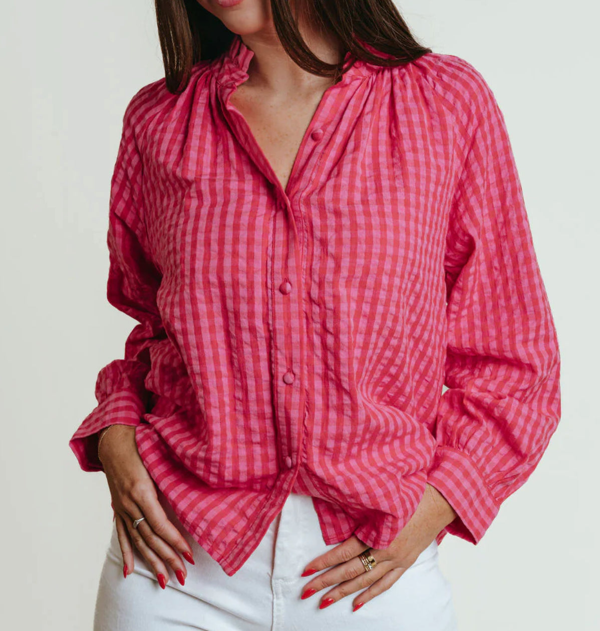 LaRoque Perry Blouse Pink & Red Check