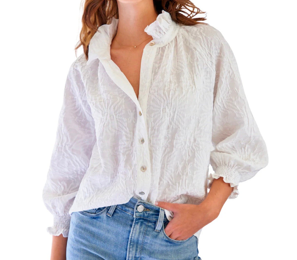 Finley Fiona Top Textured White Jacquard