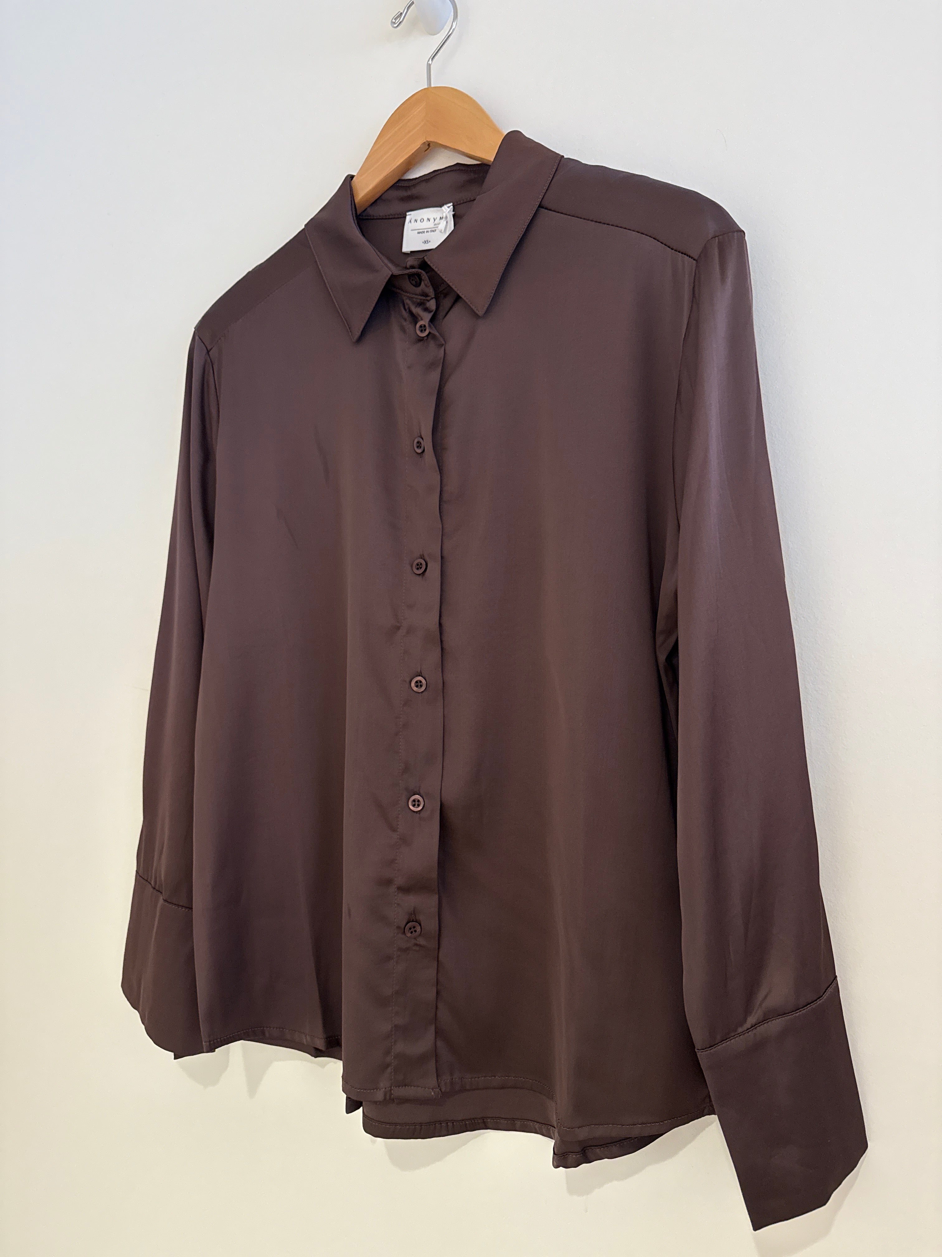Anonyme Satin Button Down Blouse Chocolate