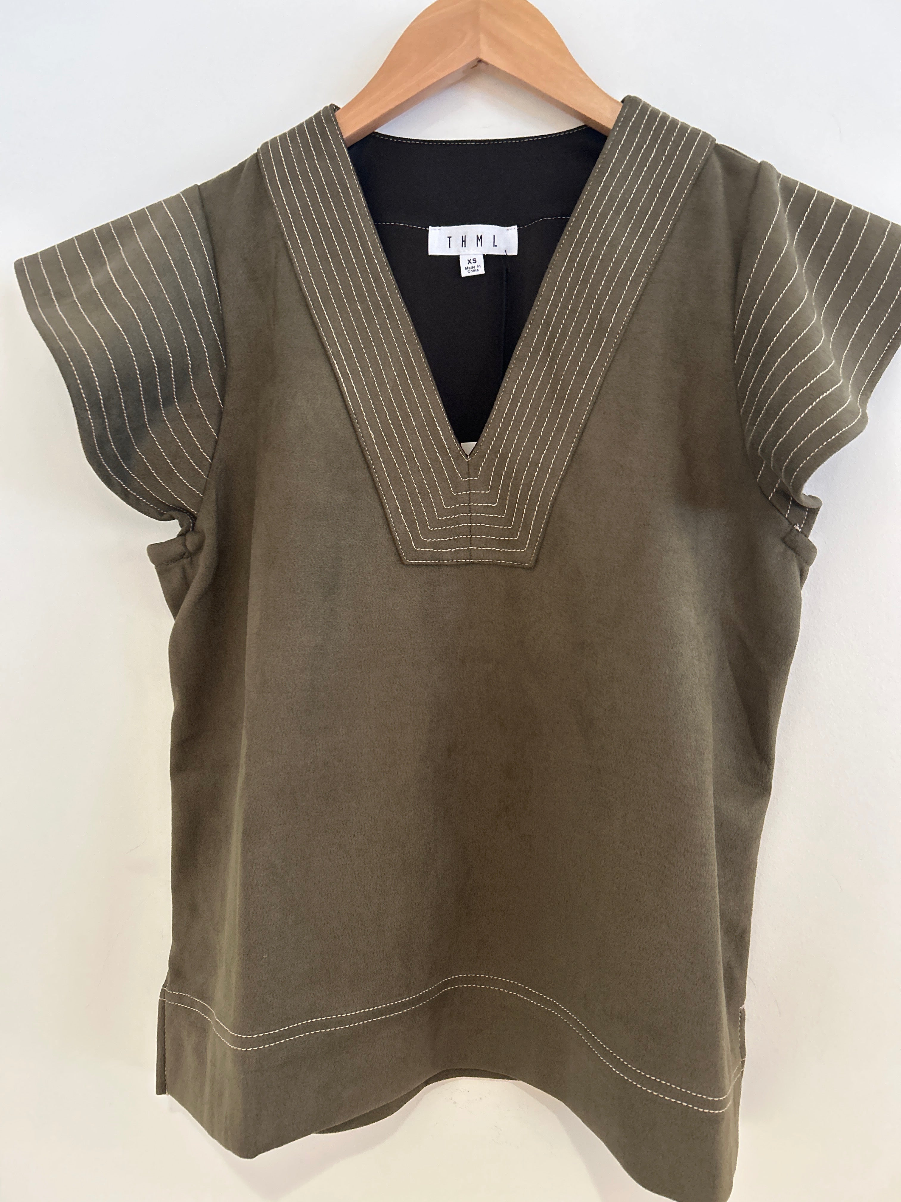 THML Flutter Sleeve Faux Suede Top