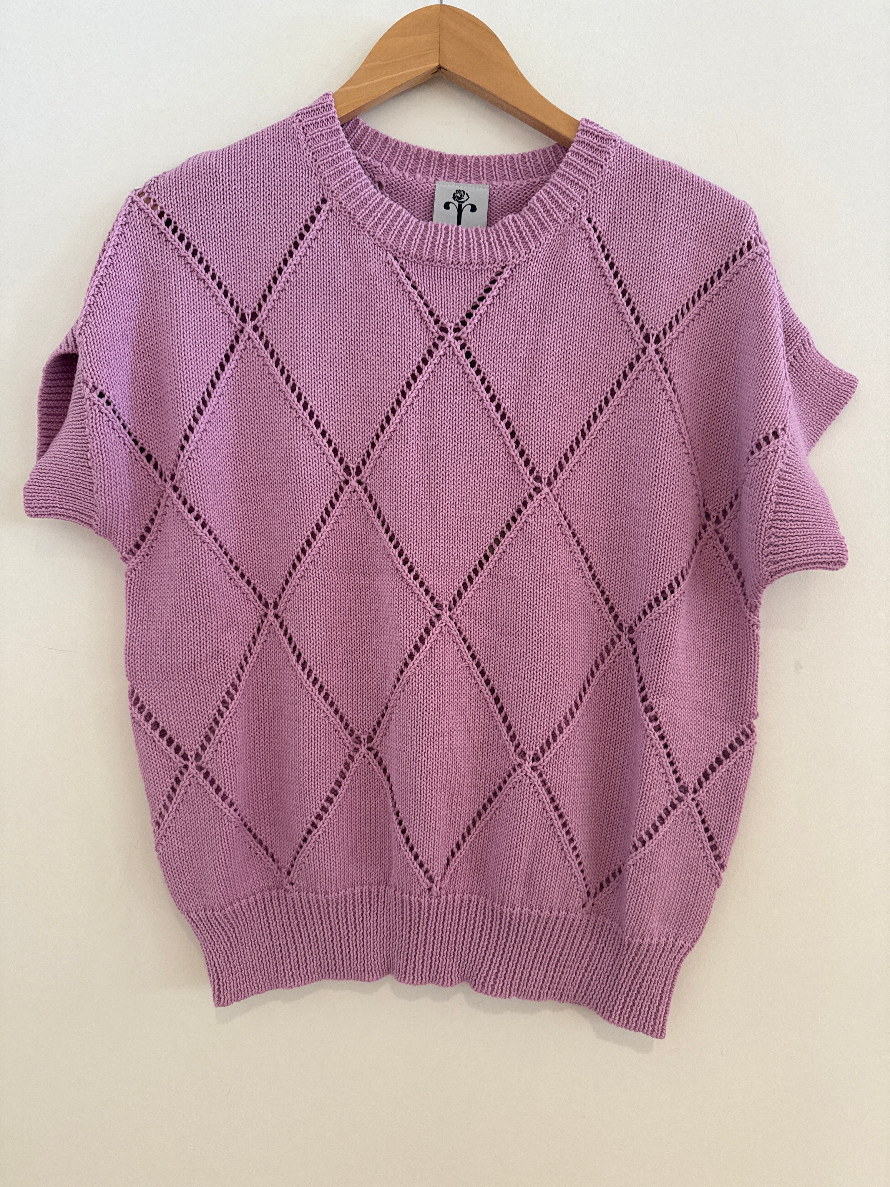 Rain + Rose Diamond Weave Sweater Lavender