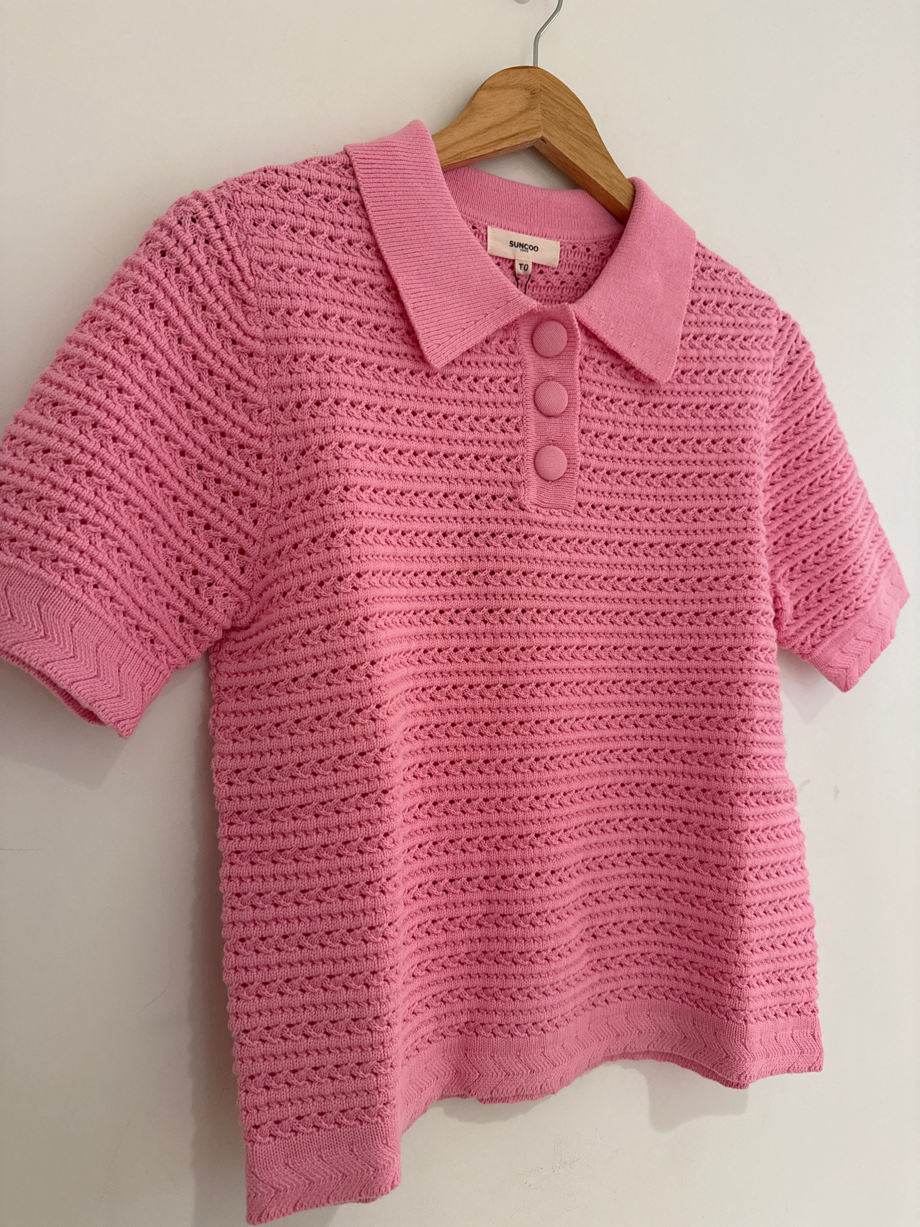 Suncoo Knit Pink Polo Sweater