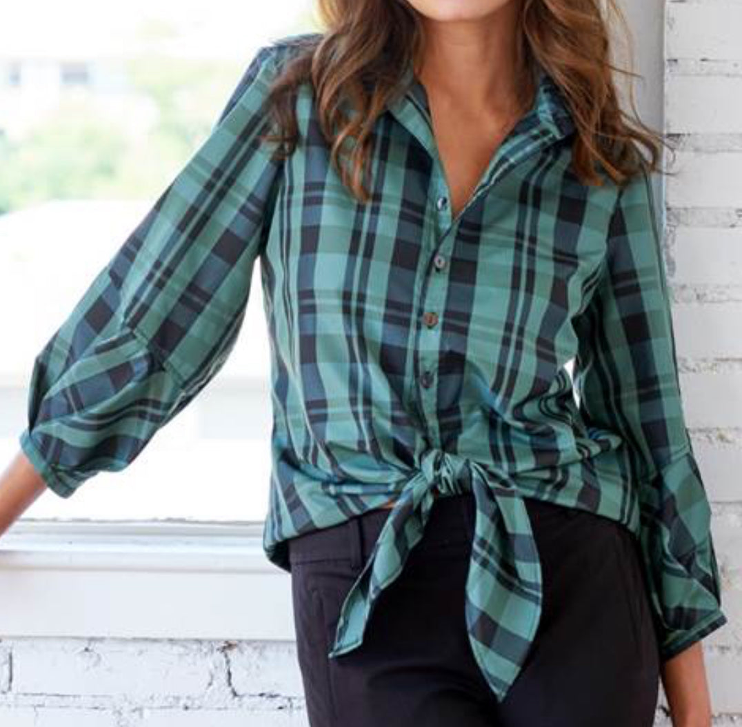 Finley Emmy Shirt Emerald Plaid