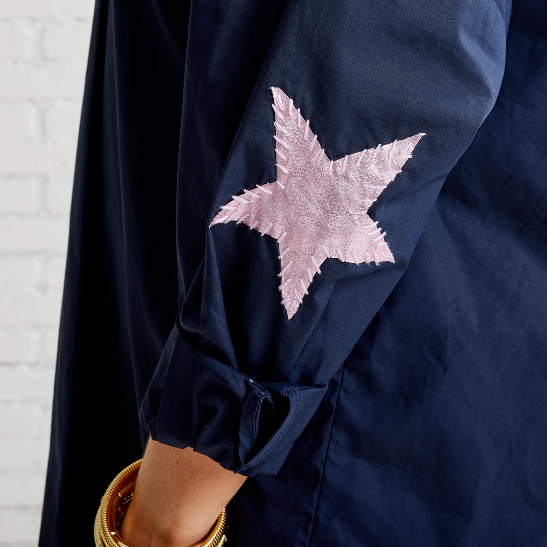 Caryn Lawn Navy Preppy Top With Rose Elbow Star