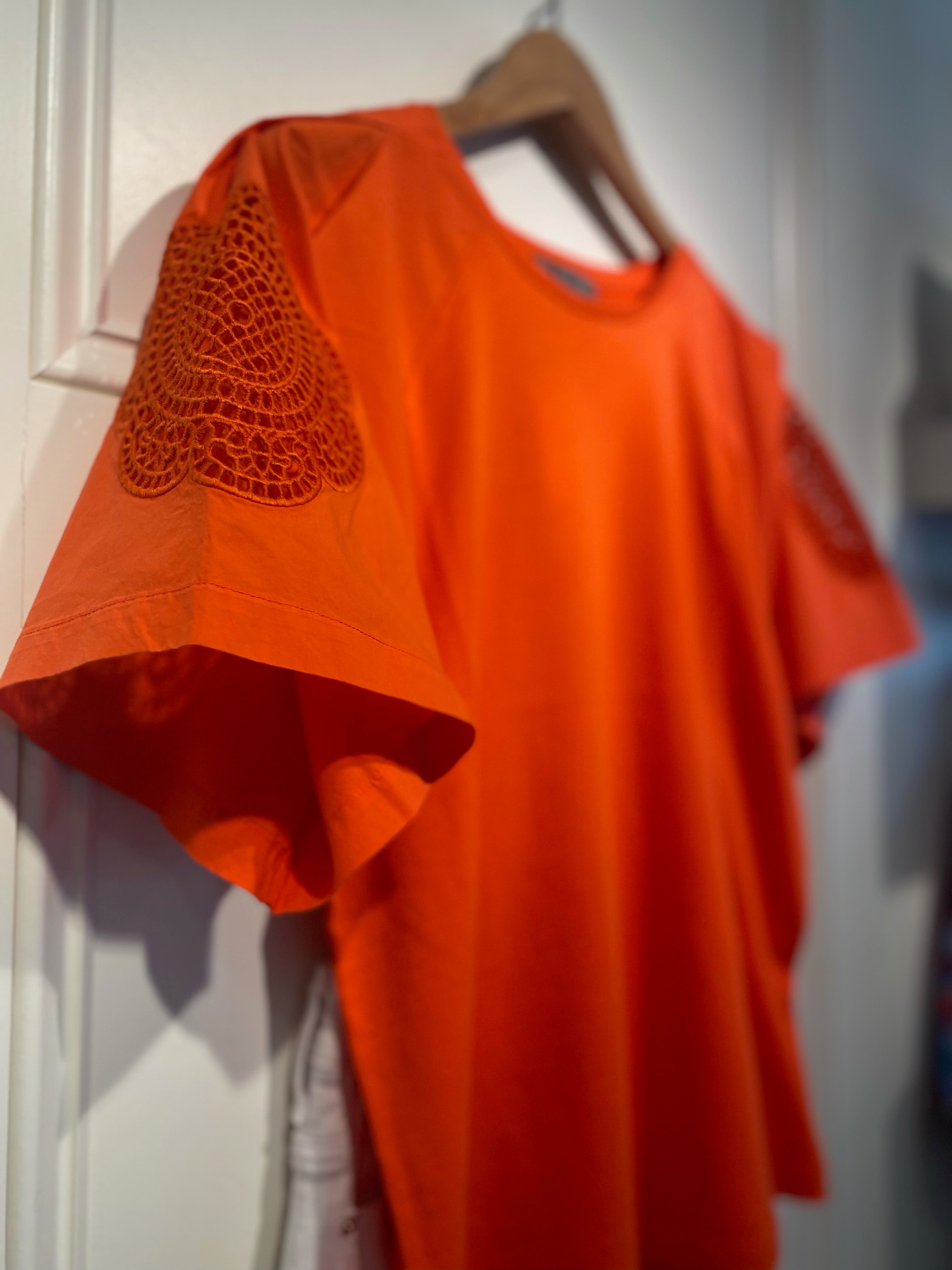 Elliott Lauren Embroidered Cutout Orange Tee