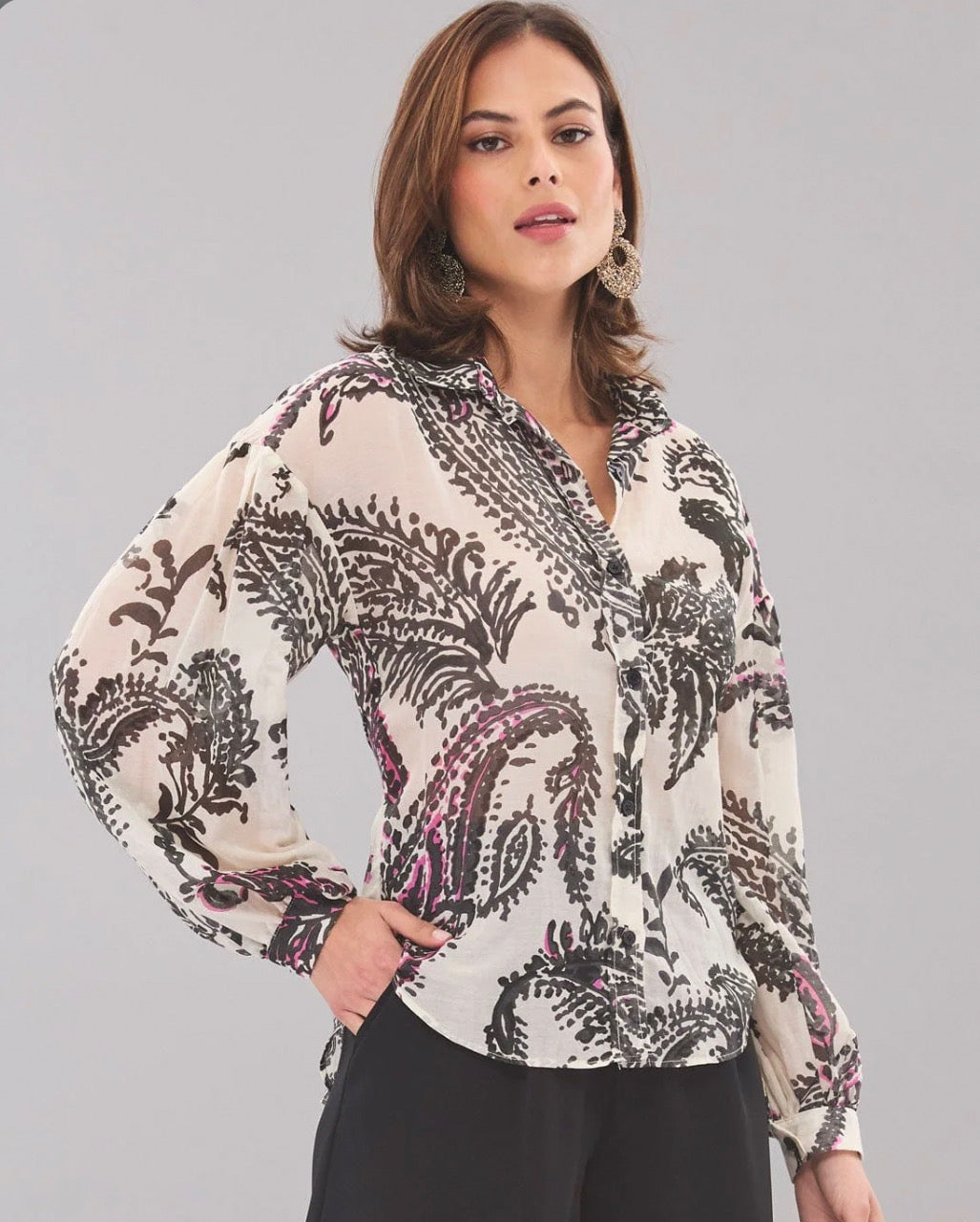 Lola & Sophie Printed Voile Balloon Sleeve Top