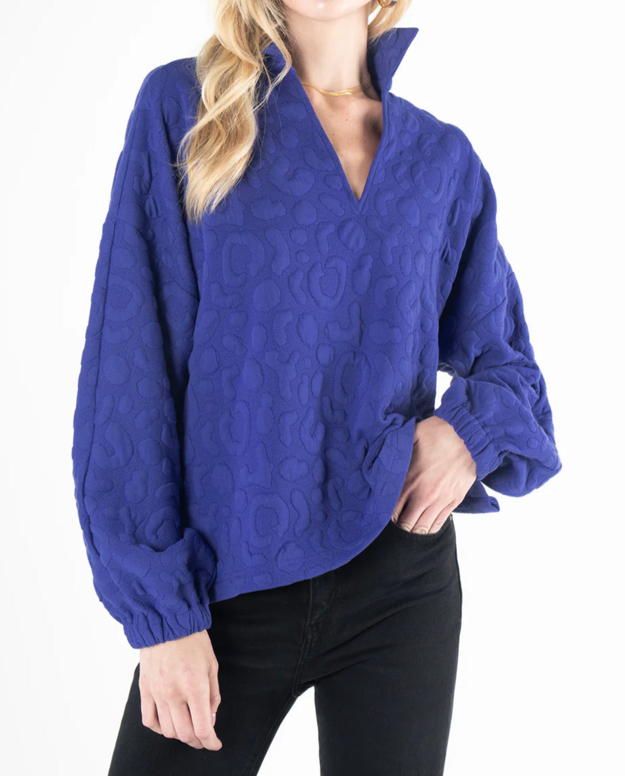 Emily McCarthy Poppy Pop-Over Royal Blue Cheetah