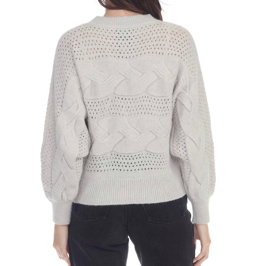 Rain + Rose Roxie Cable Knit Eyelet Sweater