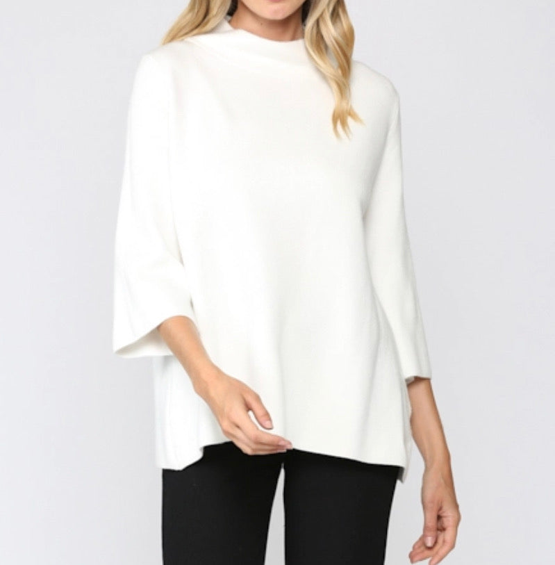 Mock Neck Bell Sleeve Sweater Cream