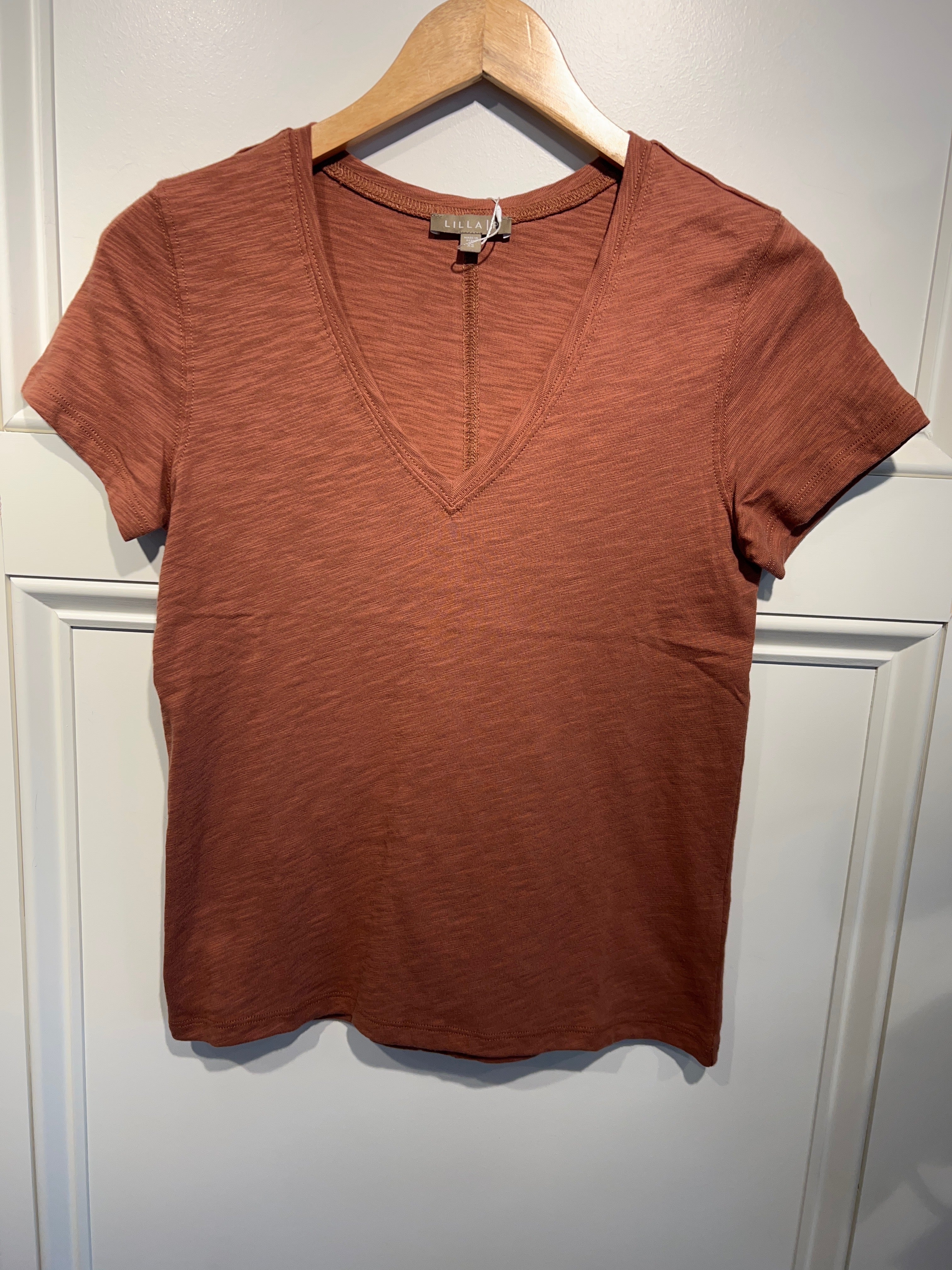 Lilla P V Neck Burnt Sienna Tee