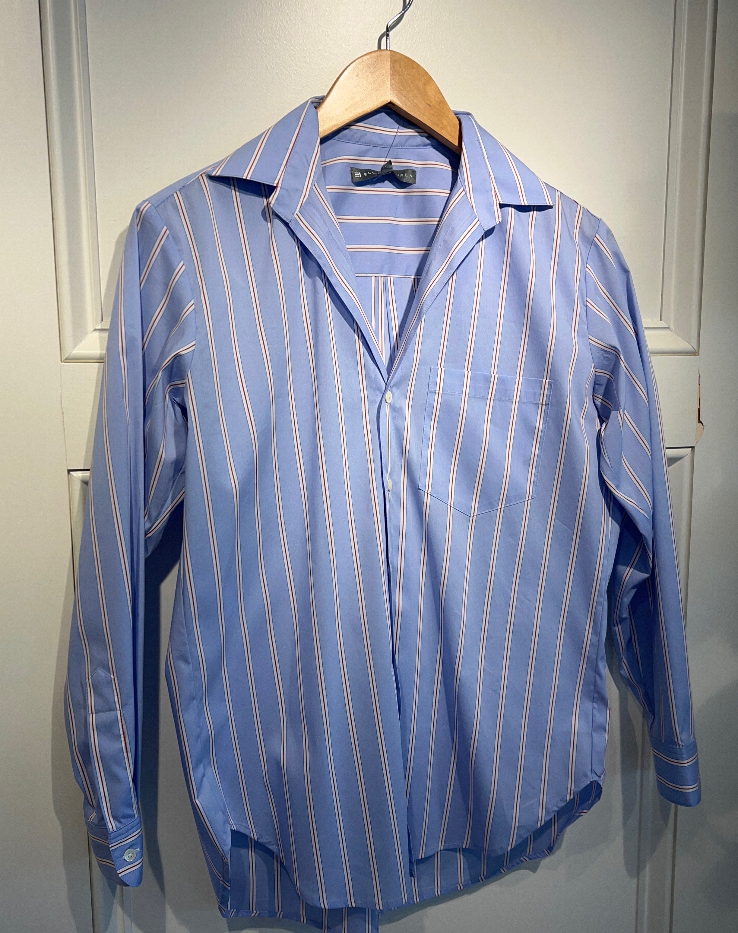 Elliot Lauren Blue Blouse With Red and White Stripes.