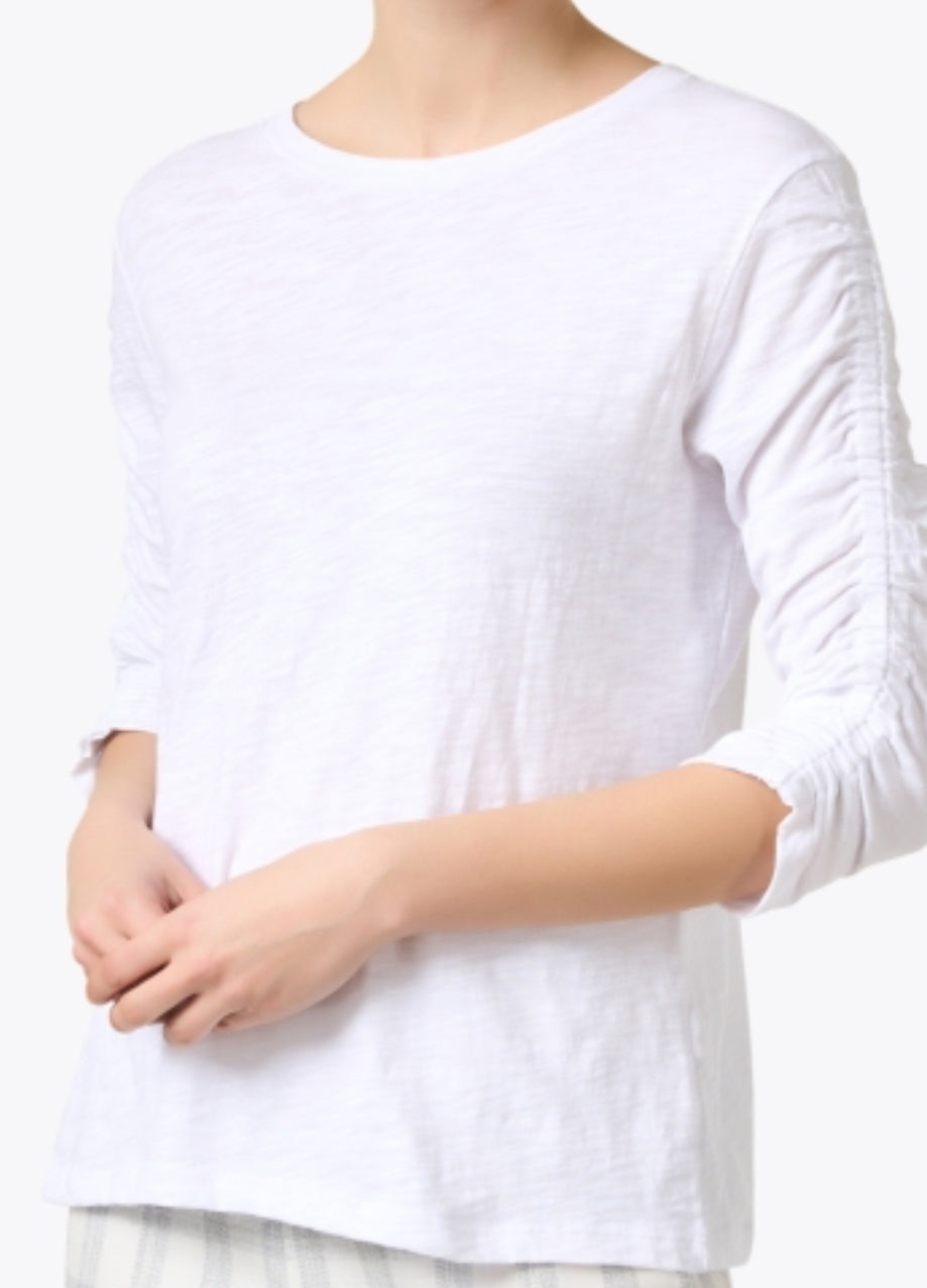 Elliott Lauren Ruched Sleeve Tee Shirt White