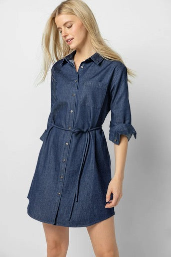 Lilla P Denim Shirt Dress Dark Wash