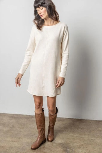 Lilla P Seamed Boatneck Dress Waffle Talc