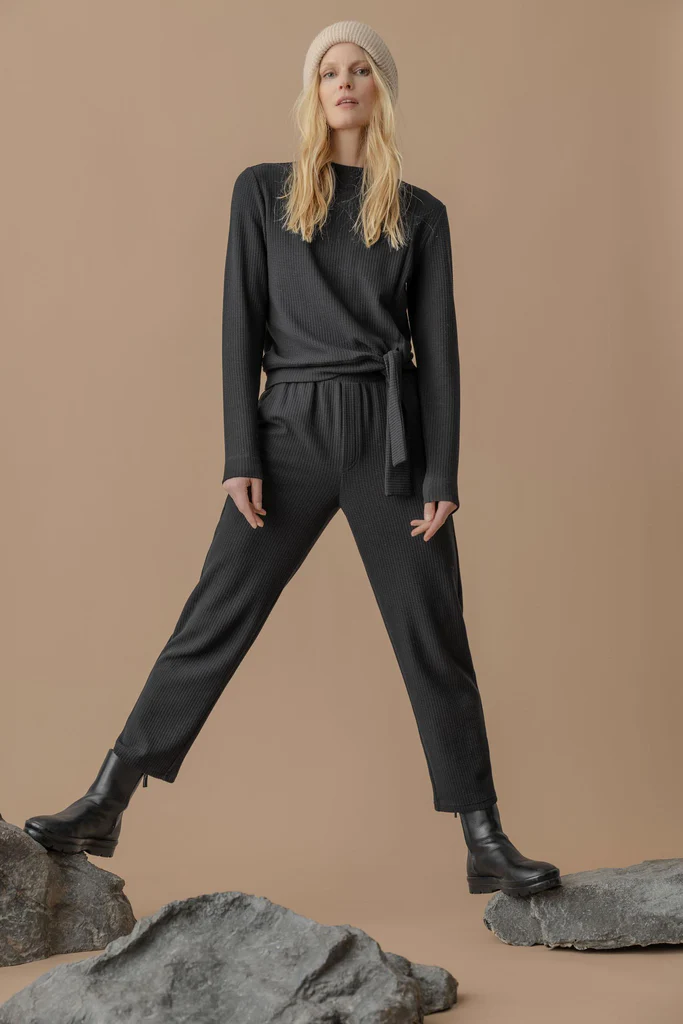 Lilla P Straight Leg Waffle Pant Black