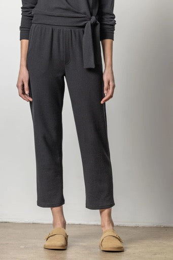 Lilla P Straight Leg Waffle Pant Black