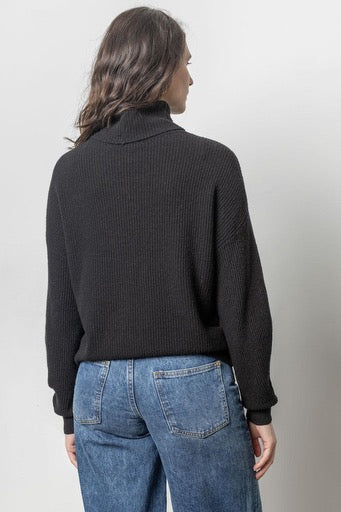 Lilla P Relaxed Rib Turtleneck Sweater Black